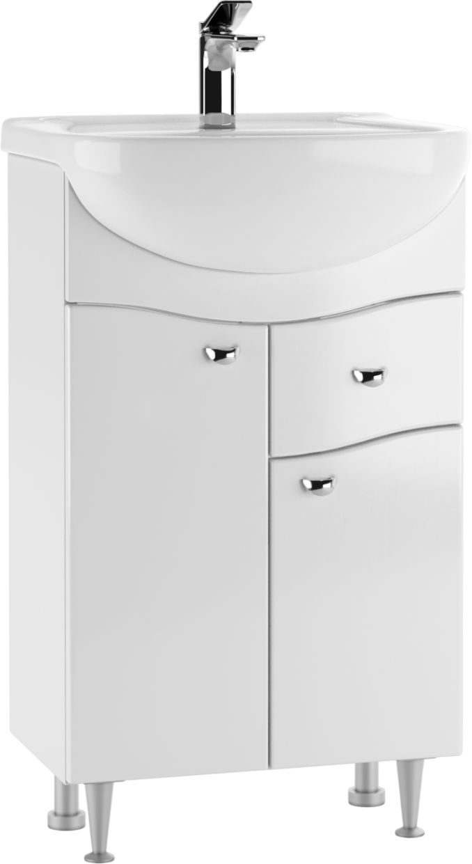 Тумба под раковину без столешницы Айсберг Волна 50 напольная, 2 дверцы, 1 ящик, белая