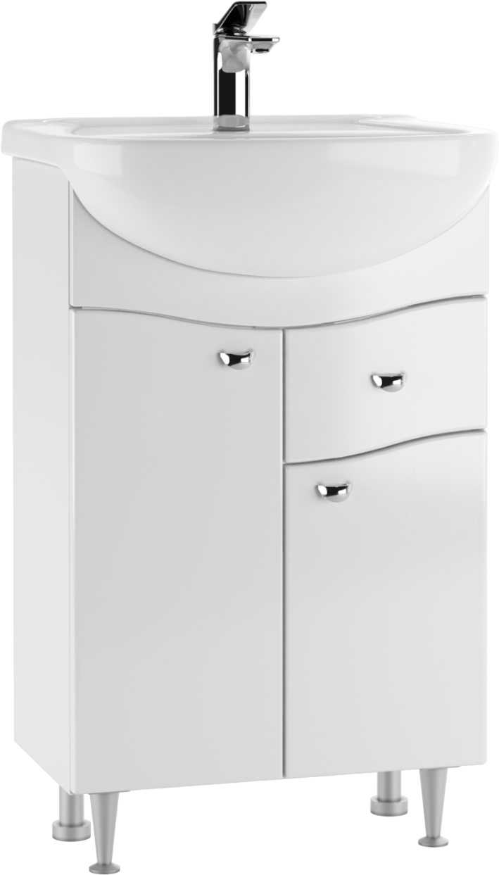 Тумба под раковину без столешницы Айсберг Волна 55 напольная, 2 дверцы, 1 ящик, белая