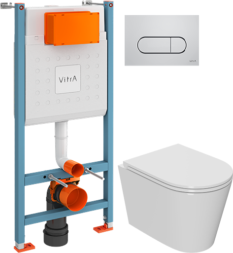 Комплект 2 в 1 Унитаз подвесной Bauedge Bau Nimb Hurricane-2 + Инсталляция с кнопкой VitrA V-Fix Core 732-5800-01 цвет хром глянец