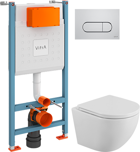 Комплект 2 в 1 Унитаз подвесной BelBagno Uno BB3105CHR/SC + Инсталляция с кнопкой VitrA V-Fix Core 732-5800-01 цвет хром глянец