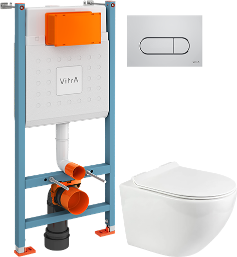Комплект 2 в 1 Унитаз подвесной BOND Oval F01-10 + Инсталляция с кнопкой VitrA V-Fix Core 732-5800-01 цвет хром глянец