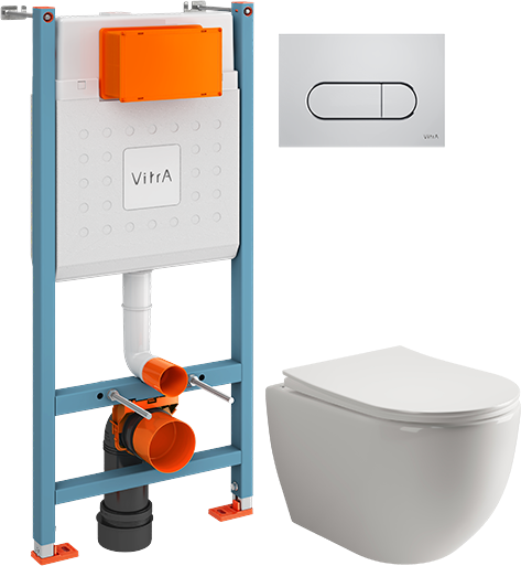 Комплект 2 в 1 Унитаз подвесной Ceramicanova Mia Rimless CN1805 + Инсталляция с кнопкой VitrA V-Fix Core 732-5800-01 цвет хром глянец