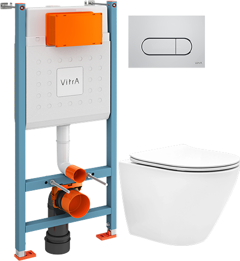 Комплект 2 в 1 Унитаз подвесной EvaGold K505 + Инсталляция с кнопкой VitrA V-Fix Core 732-5800-01 цвет хром глянец