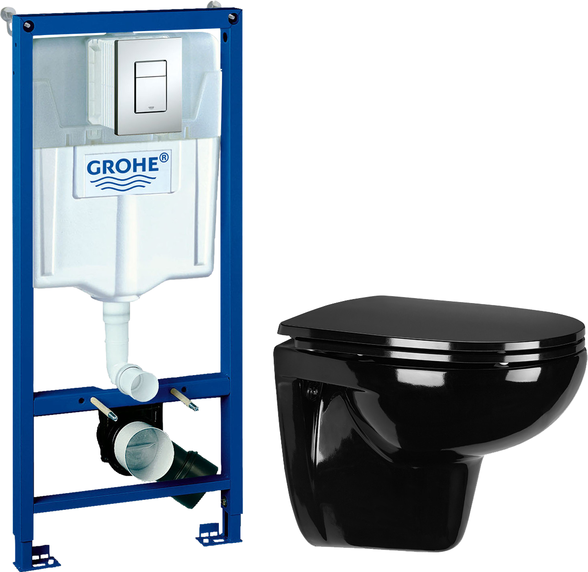 Комплект 2 в 1 Унитаз подвесной Wanfald Lauta 47374100005 + Инсталляция с кнопкой Grohe Rapid SL 38772001 цвет хром