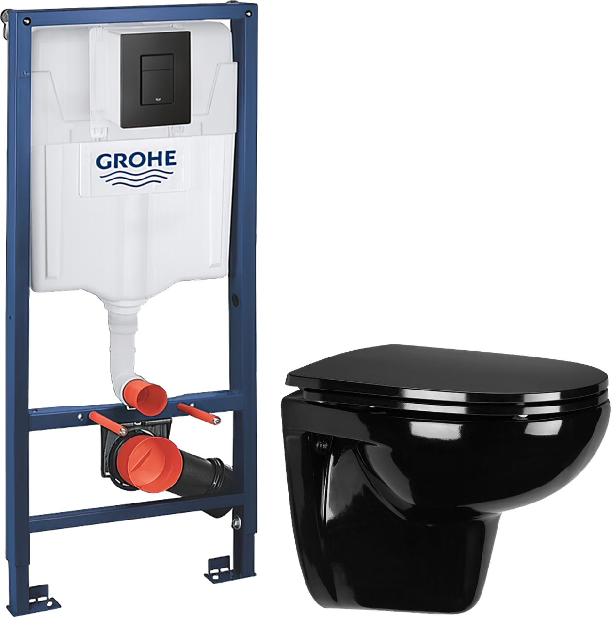 Комплект 2 в 1 Унитаз подвесной Wanfald Lauta 47374100005 + Инсталляция с кнопкой Grohe Solido 38811KF0 цвет черный