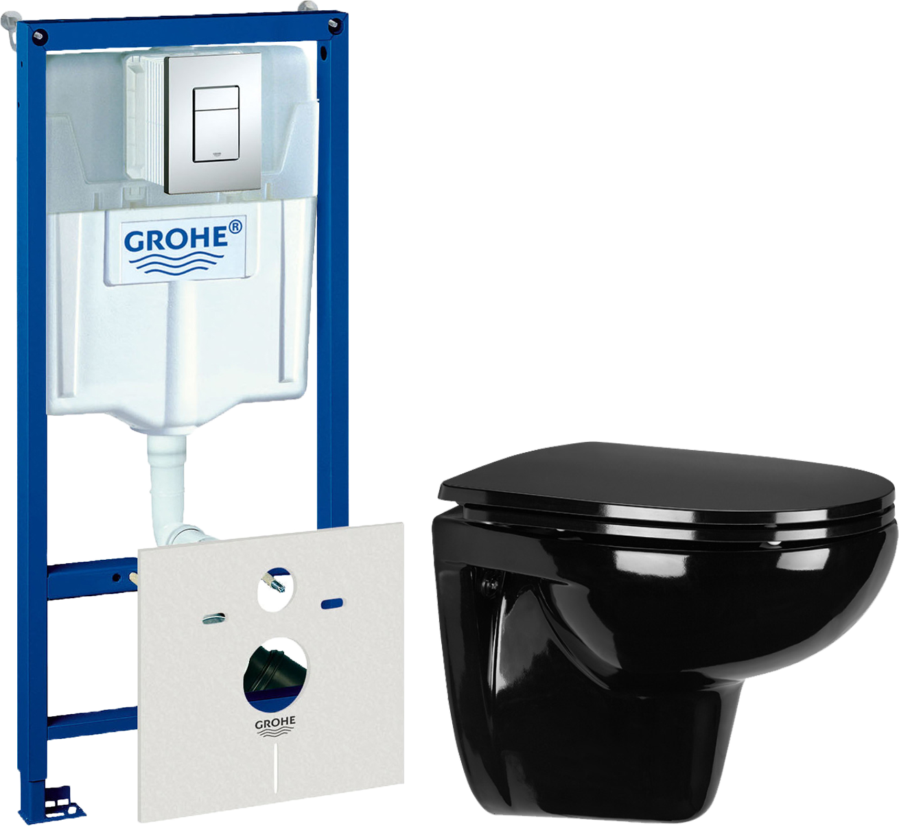 Комплект 2 в 1 Унитаз подвесной Wanfald Lauta 47374100005 + Инсталляция с кнопкой Grohe Rapid SL 38775001 цвет хром