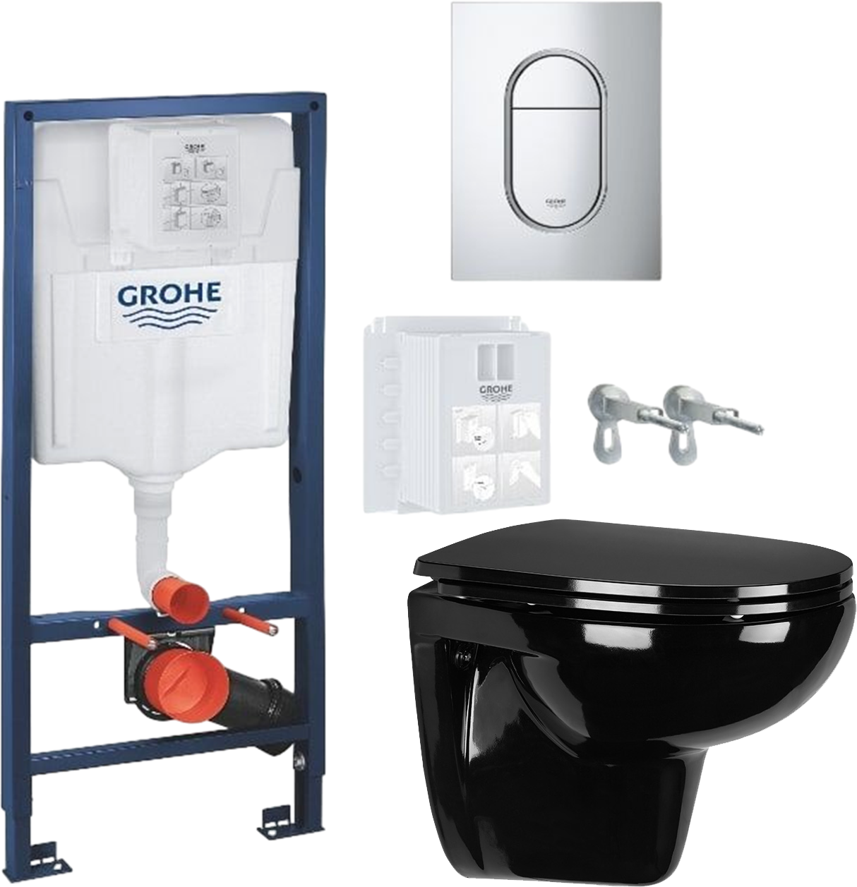 Комплект 2 в 1 Унитаз подвесной Wanfald Lauta 47374100005 + Инсталляция с кнопкой Grohe Rapid SL 39702000 цвет хром