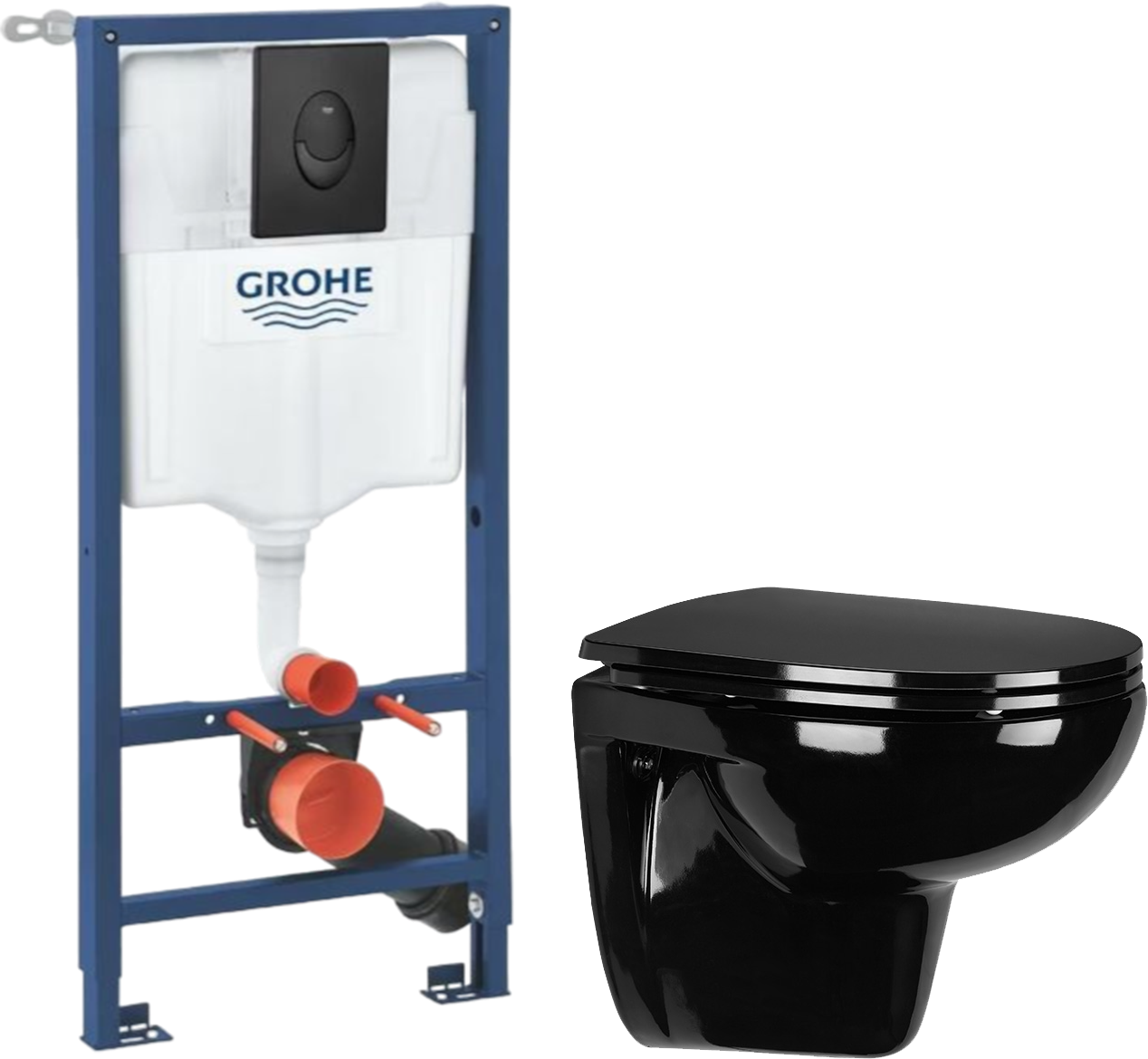 Комплект 2 в 1 Унитаз подвесной Wanfald Lauta 47374100005 + Инсталляция с кнопкой Grohe Rapid SL 1000044 цвет черный