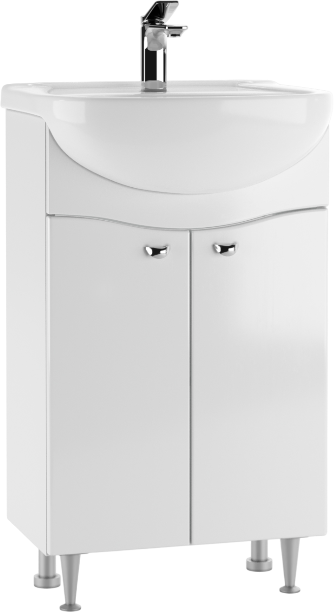 Тумба с раковиной Айсберг Волна 50 напольная, 2 дверцы, белая
