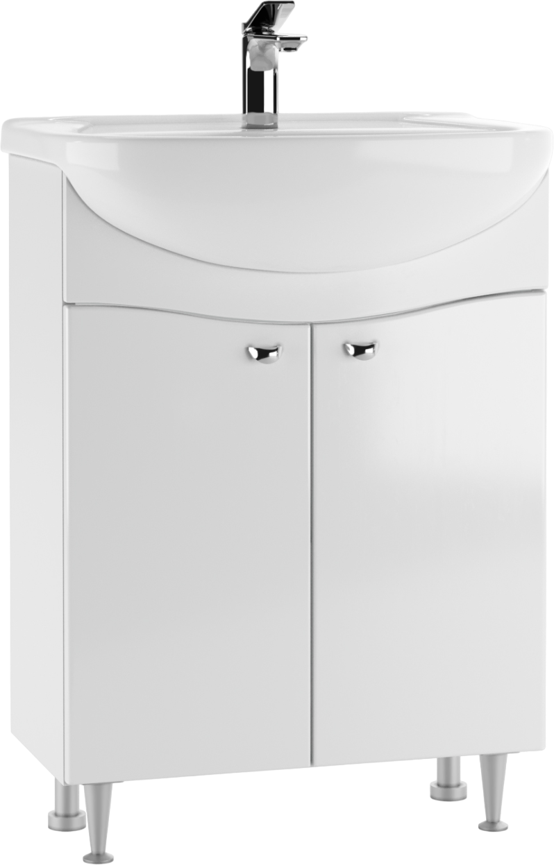 Тумба с раковиной Айсберг Волна 60 напольная, 2 дверцы, белая