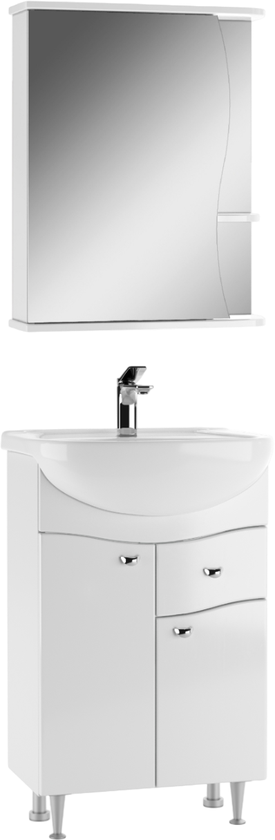 Мебель для ванной комнаты Айсберг Волна 55 напольная, 2 дверцы, 1 ящик, белая