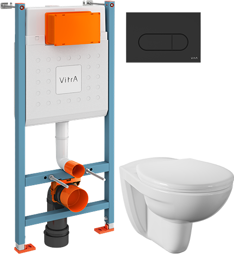 Комплект 3 в 1 Инсталляция с кнопкой VitrA V-Fix Core 732-5800-01 цвет матовый черный + Унитаз подвесной Norm Fit 6855B099-1777 + Крышка 803-003-709 с микролифтом