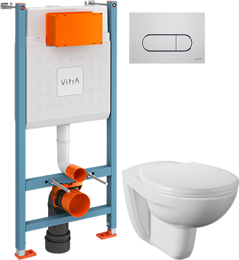 Комплект 3 в 1 Инсталляция с кнопкой VitrA V-Fix Core 732-5800-01 цвет хром глянец + Унитаз подвесной Norm Fit 6855B099-1777 + Крышка 803-003-709 с микролифтом