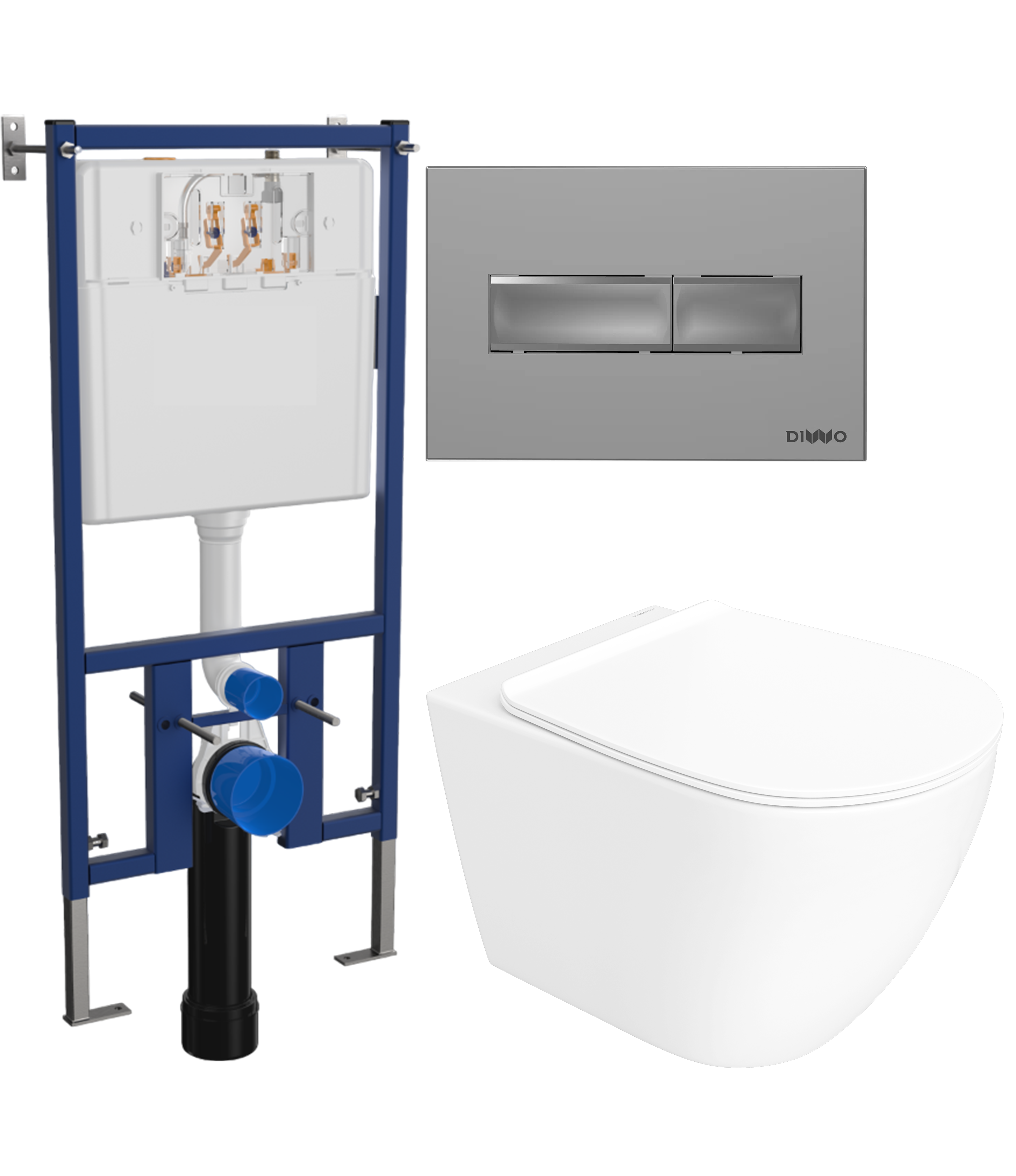 Комплект 3 в 1 Унитаз подвесной STWORKI Готланд S13401WH безободковый, с микролифтом, глянцевый белый, антивсплеск + Инсталляция DIWO 4501 + Кнопка 7321 цвет матовый хром