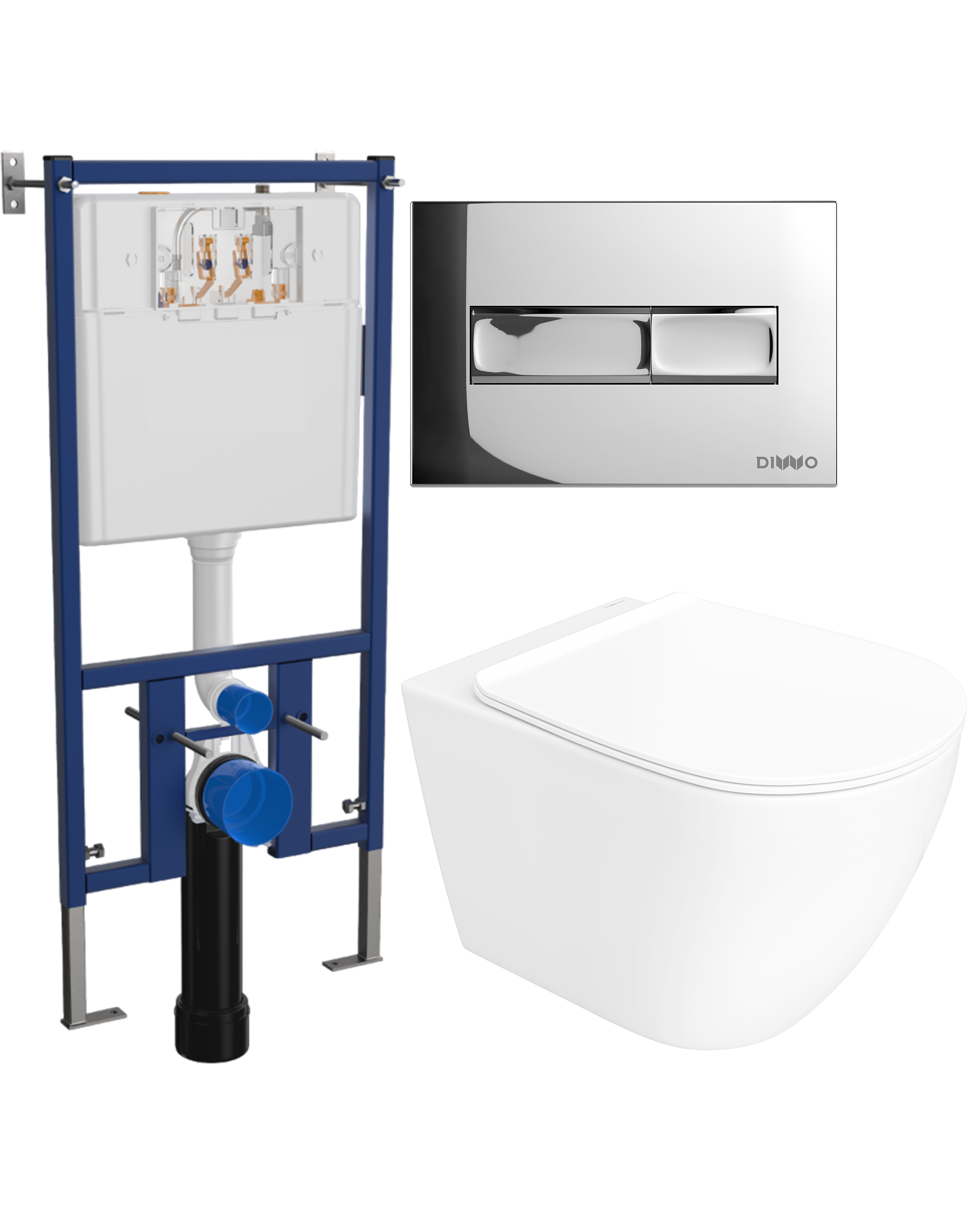 Комплект 3 в 1 Унитаз подвесной STWORKI Готланд S13401WH безободковый, с микролифтом, глянцевый белый, антивсплеск + Инсталляция DIWO 4501 + Кнопка 7322 цвет глянцевый хром
