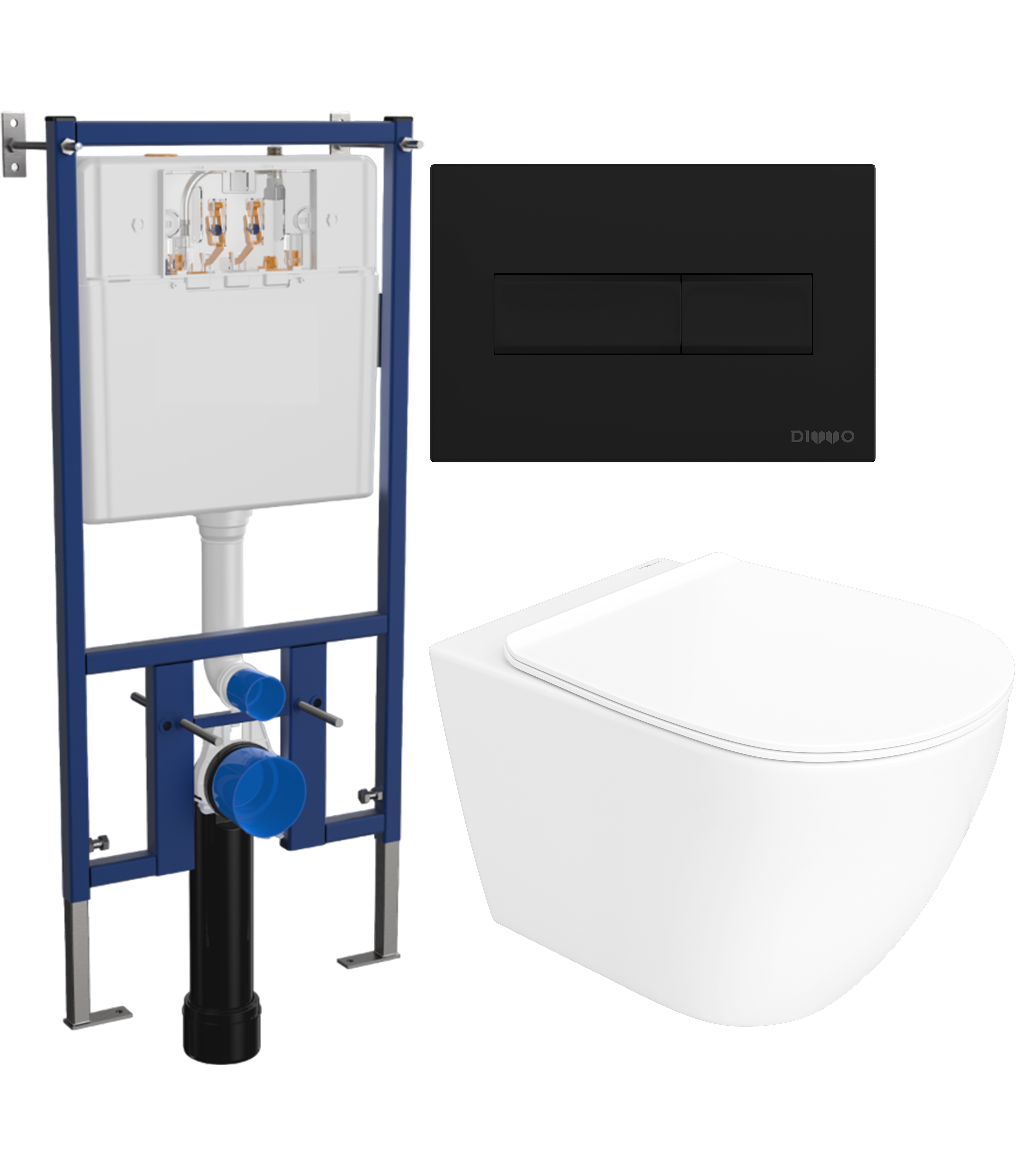 Комплект 3 в 1 Унитаз подвесной STWORKI Готланд S13401WH безободковый, с микролифтом, глянцевый белый, антивсплеск + Инсталляция DIWO 4501 + Кнопка 7323 цвет матовый черный
