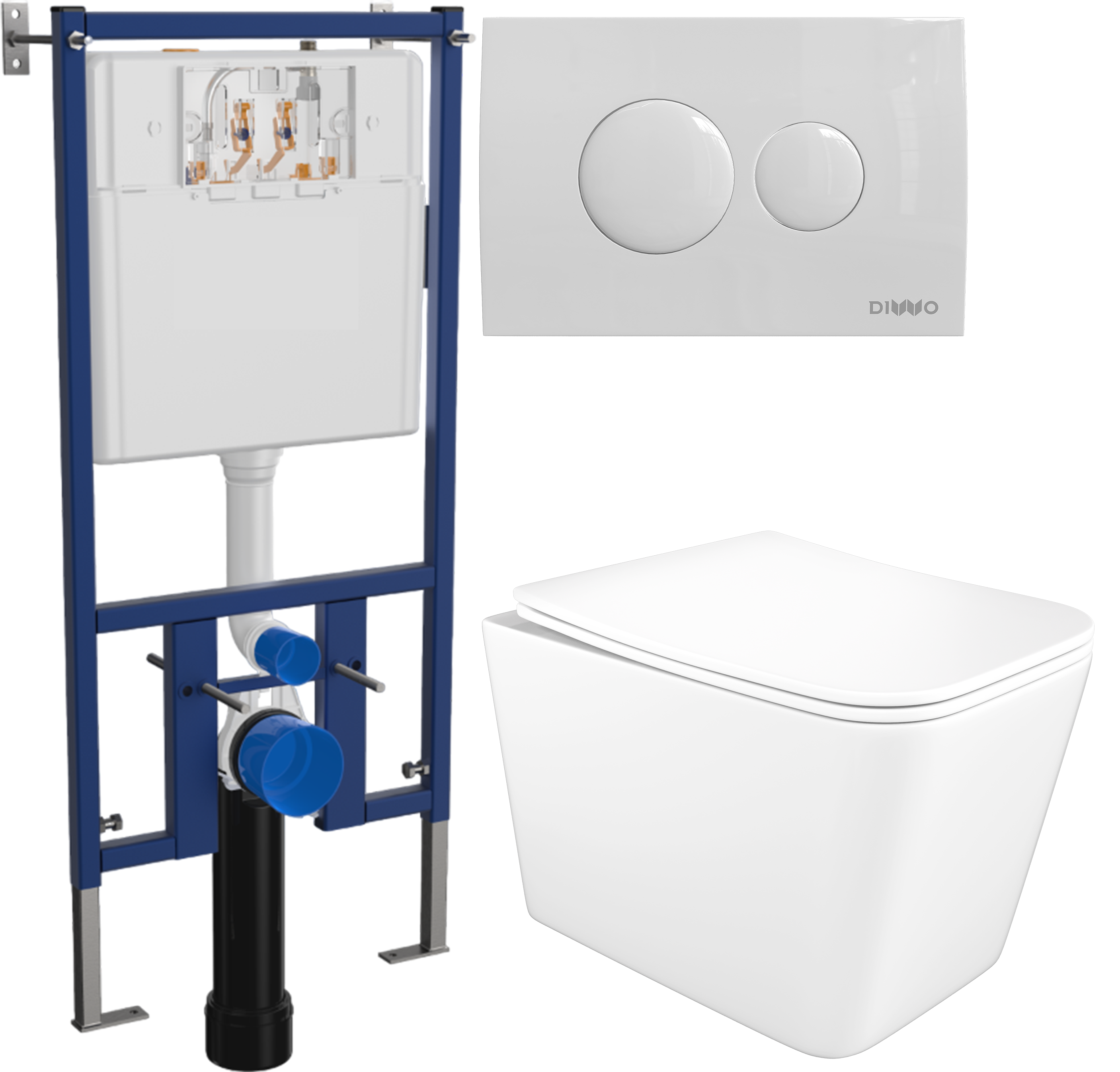 Комплект 3 в 1 Унитаз подвесной STWORKI Молде S23401WH безободковый, с микролифтом, антивсплеск + Инсталляция DIWO 4501 + Кнопка 7310 цвет глянцевый белый