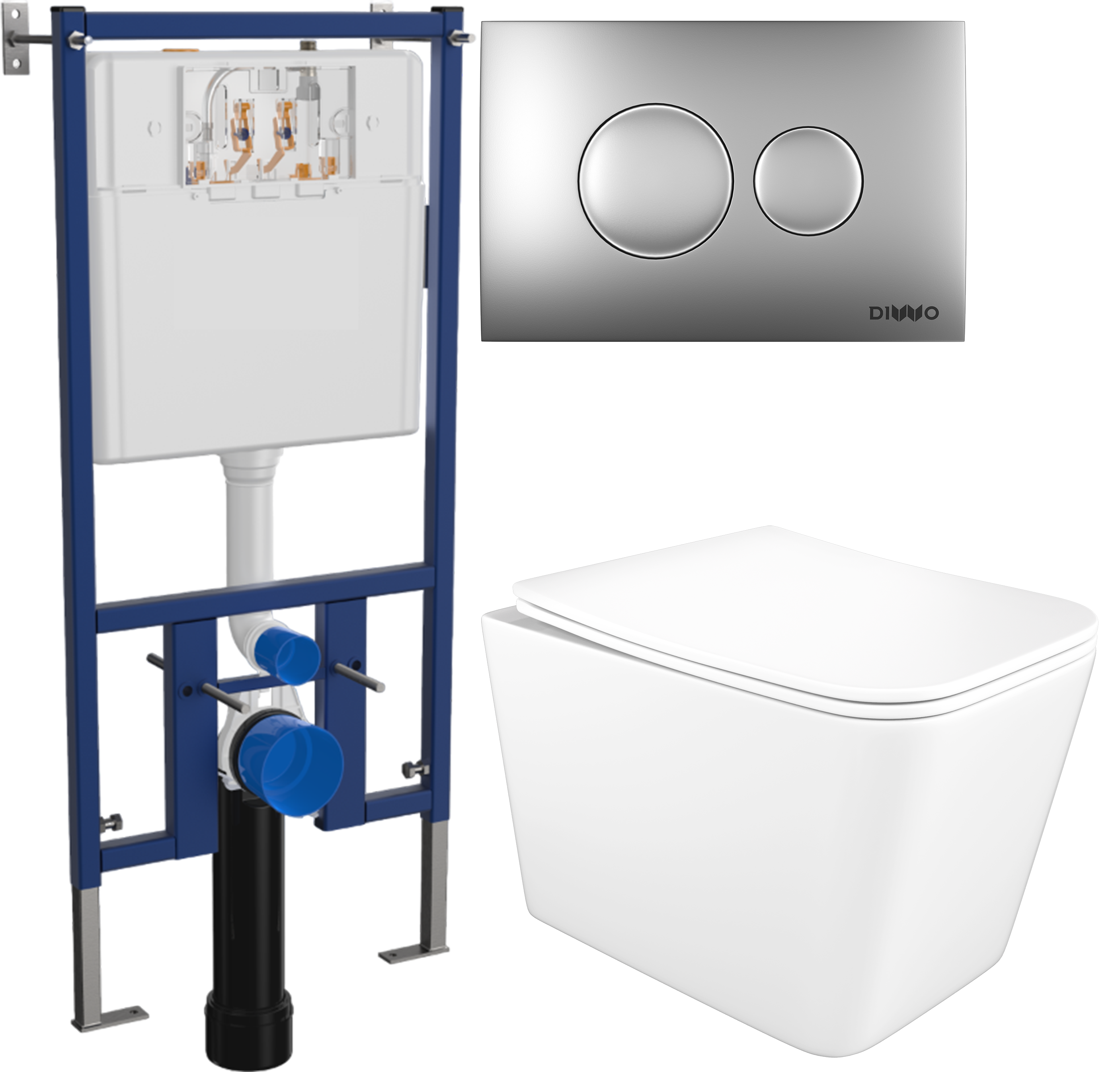 Комплект 3 в 1 Унитаз подвесной STWORKI Молде S23401WH безободковый, с микролифтом, антивсплеск + Инсталляция DIWO 4501 + Кнопка 7311 цвет матовый хром