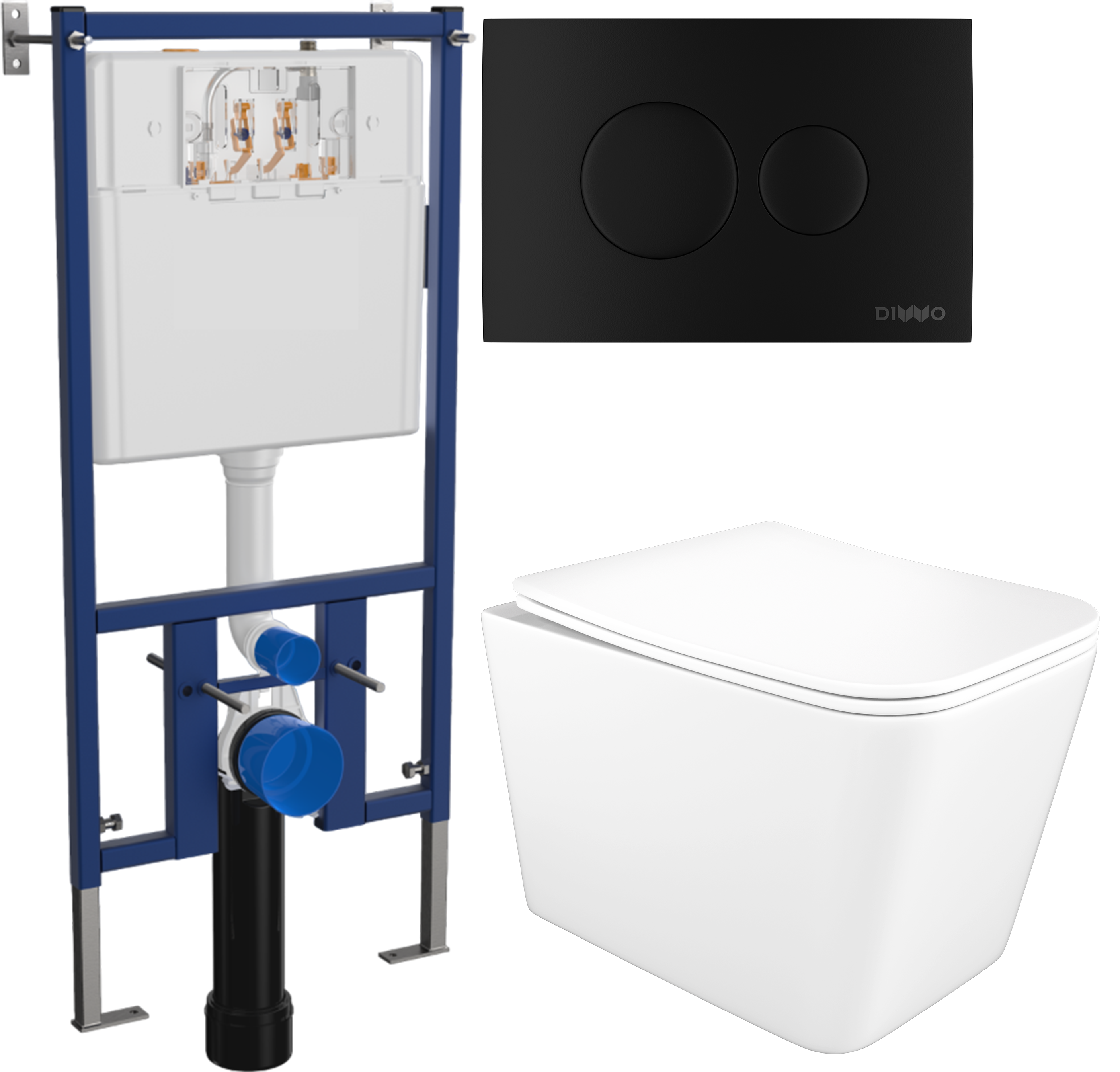 Комплект 3 в 1 Унитаз подвесной STWORKI Молде S23401WH безободковый, с микролифтом, антивсплеск + Инсталляция DIWO 4501 + Кнопка 7313 цвет матовый черный