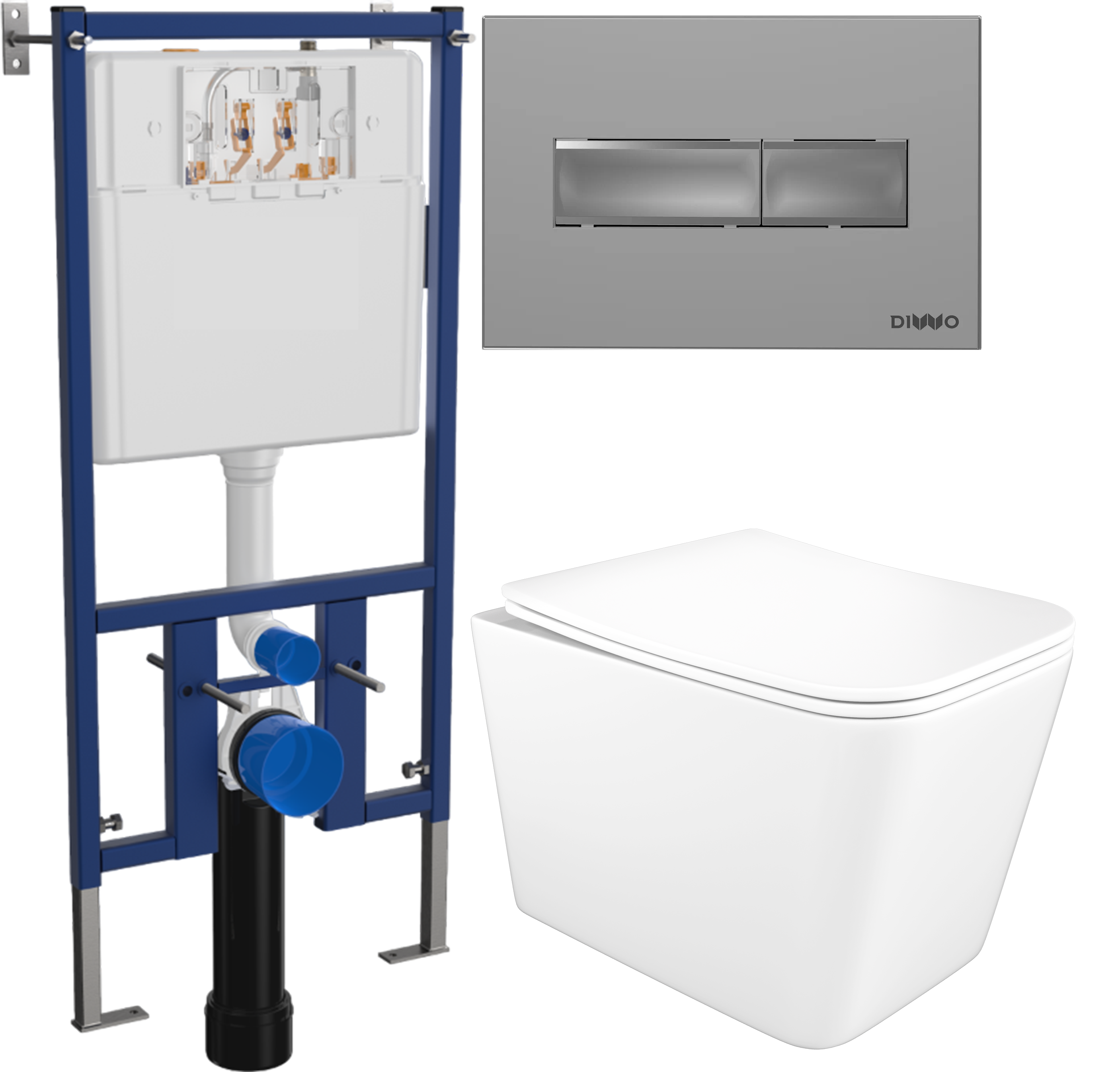 Комплект 3 в 1 Унитаз подвесной STWORKI Молде S23401WH безободковый, с микролифтом, антивсплеск + Инсталляция DIWO 4501 + Кнопка 7321 цвет матовый хром