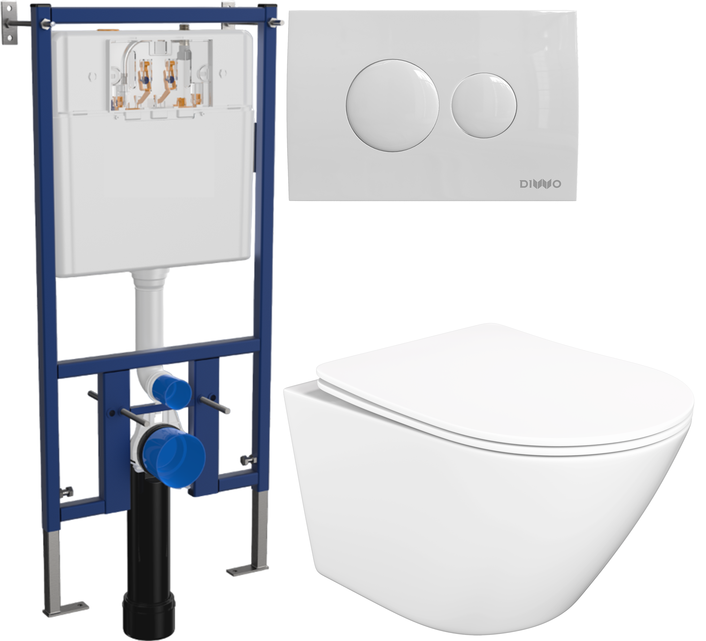Комплект 3 в 1 Унитаз подвесной STWORKI Левангер S07401WH безободковый, смыв Торнадо, с микролифтом, антивсплеск + Инсталляция DIWO 4501 + Кнопка 7310 цвет глянцевый белый