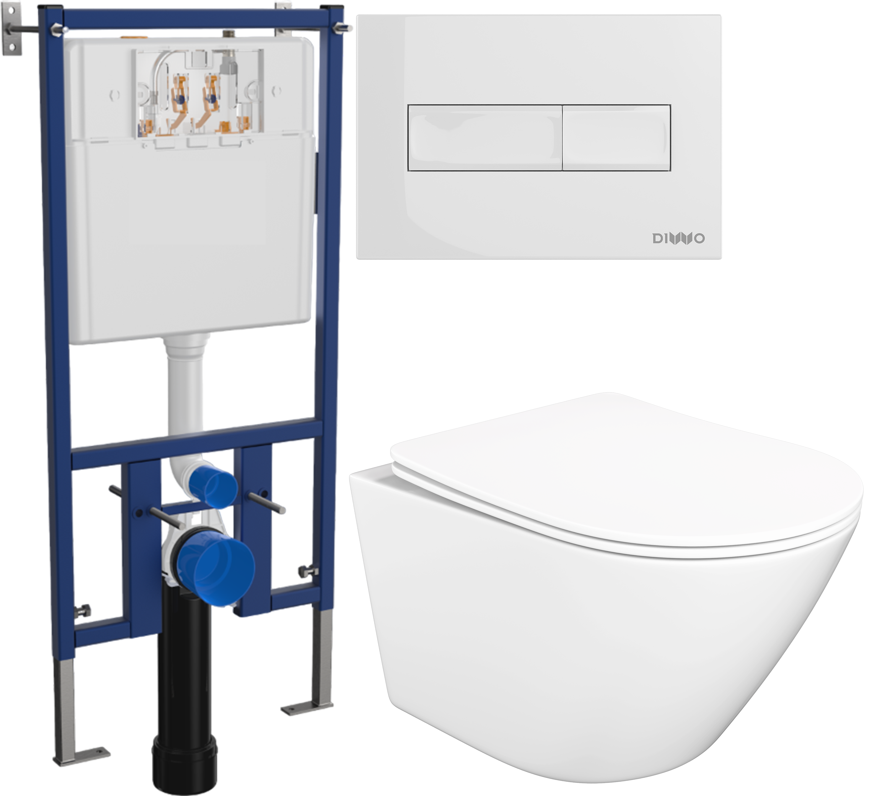 Комплект 3 в 1 Унитаз подвесной STWORKI Левангер S07401WH безободковый, смыв Торнадо, с микролифтом, антивсплеск + Инсталляция DIWO 4501 + Кнопка 7320 цвет глянцевый белый