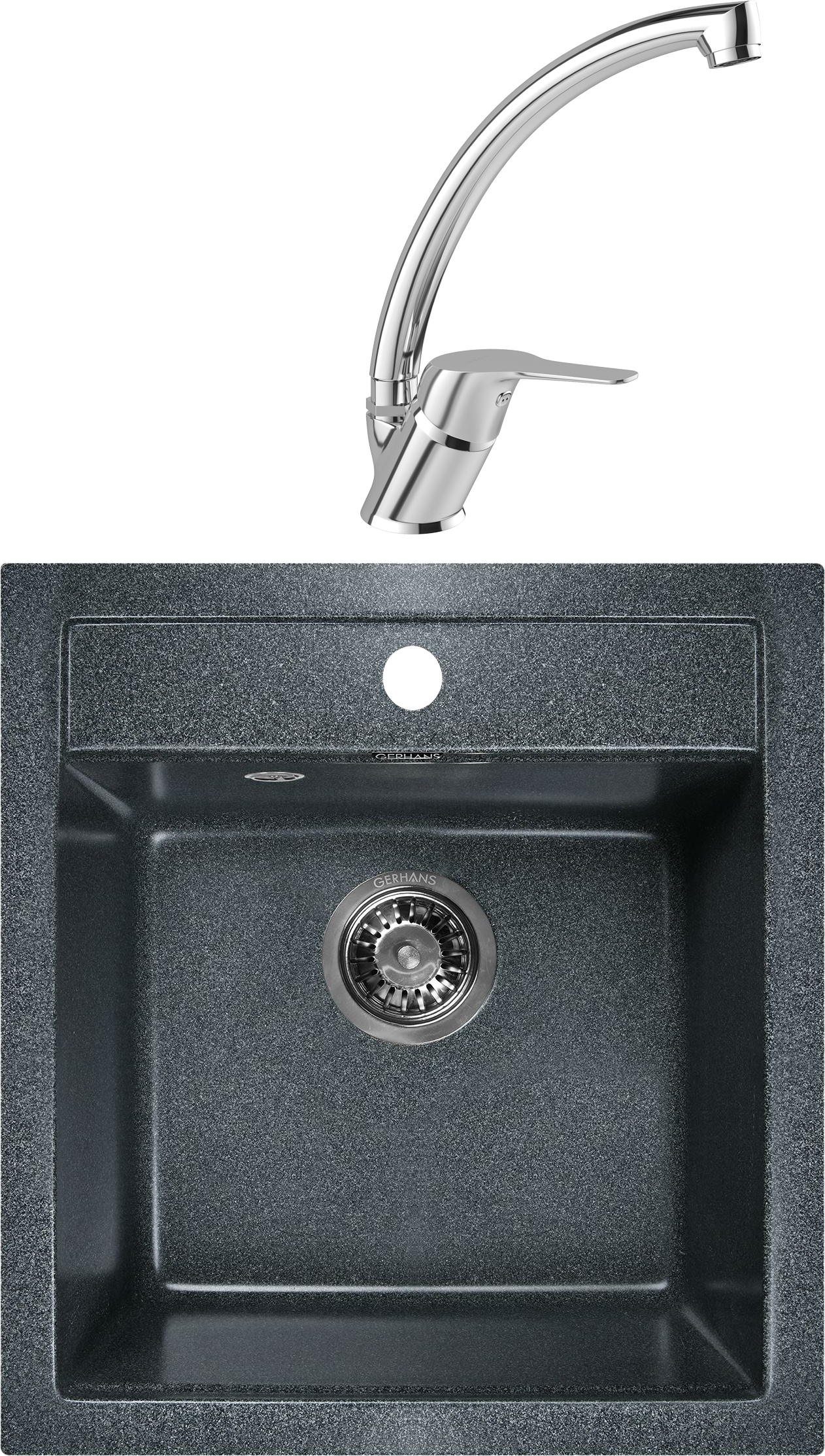Комплект Мойка Gerhans A45-24, графит + Смеситель MEGA Mega MG-BMK016, хром