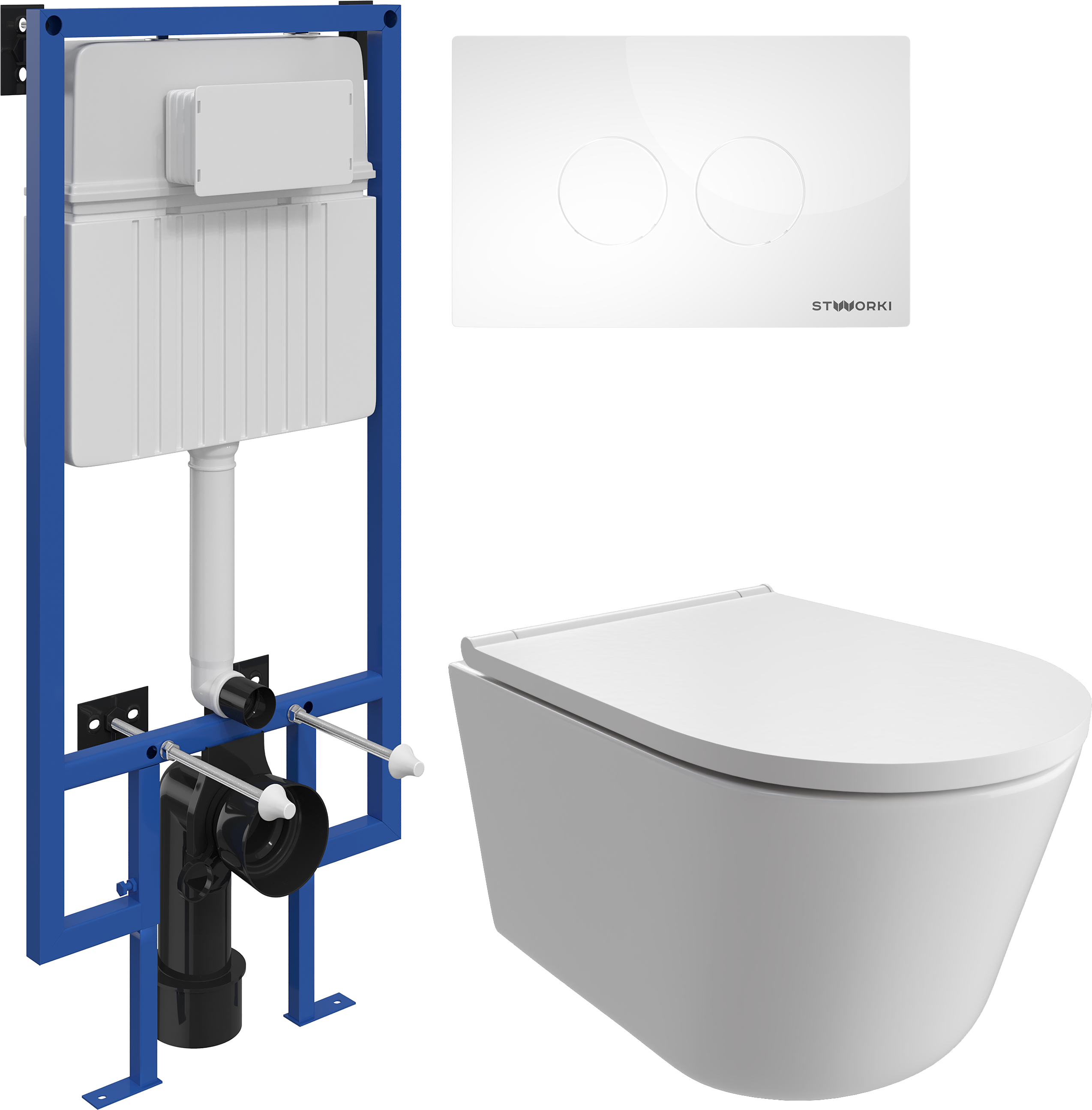 Комплект 3 в 1 Унитаз подвесной DIWO Архангельск 0800 + Инсталляция STWORKI 510162 + Кнопка Хельсинки 500470 цвет глянцевый белый