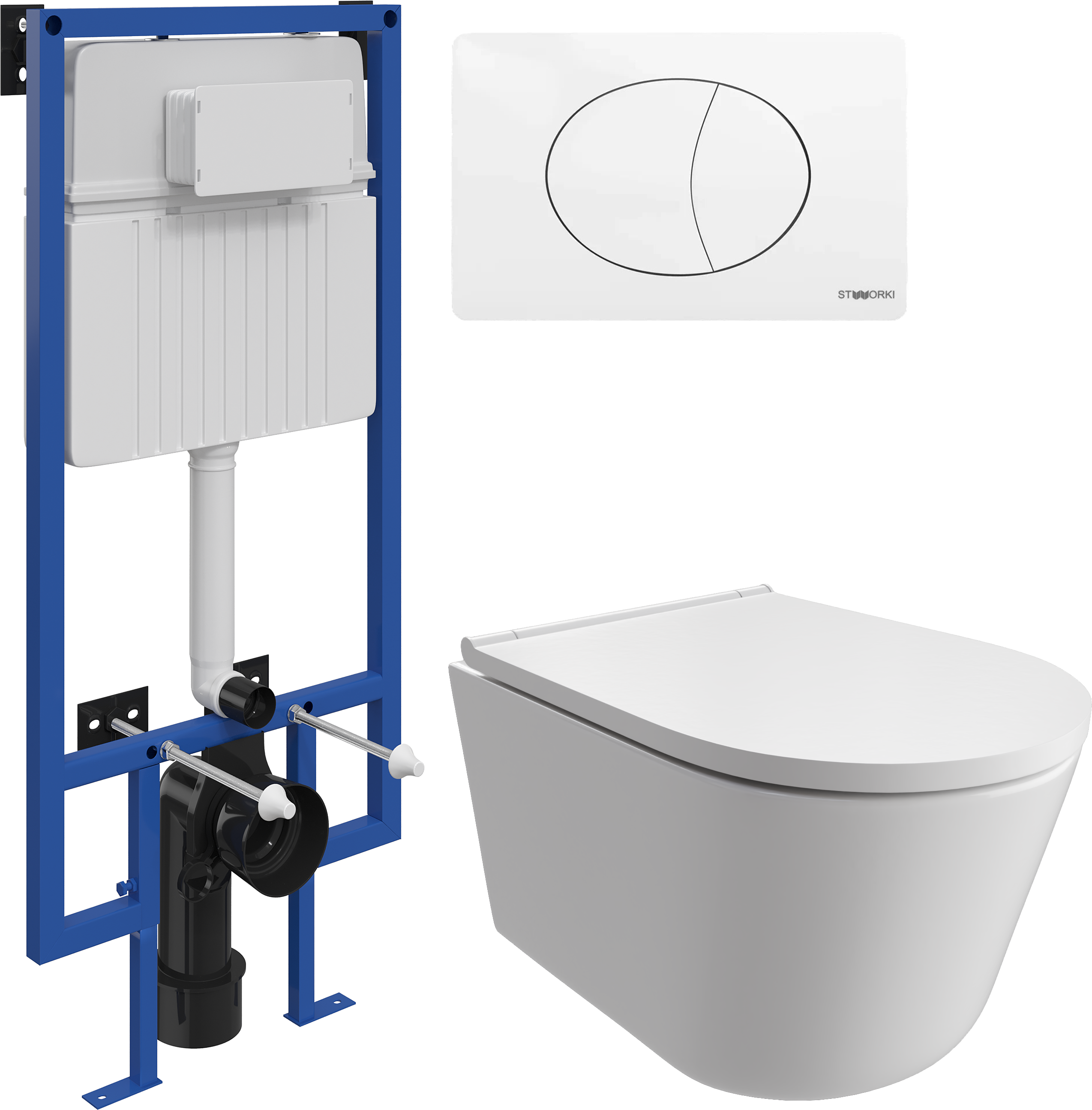 Комплект 3 в 1 Унитаз подвесной DIWO Архангельск 0800 + Инсталляция STWORKI 510162 + Кнопка 230824 цвет матовый белый