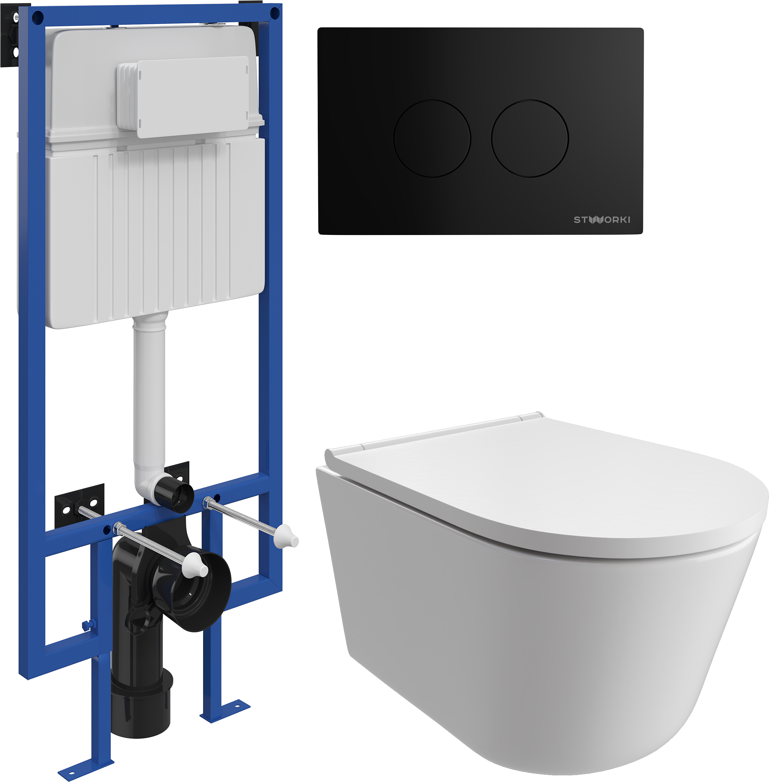 Комплект 3 в 1 Унитаз подвесной DIWO Архангельск 0800 + Инсталляция STWORKI 510162 + Кнопка Хельсинки 500471 цвет матовый черный