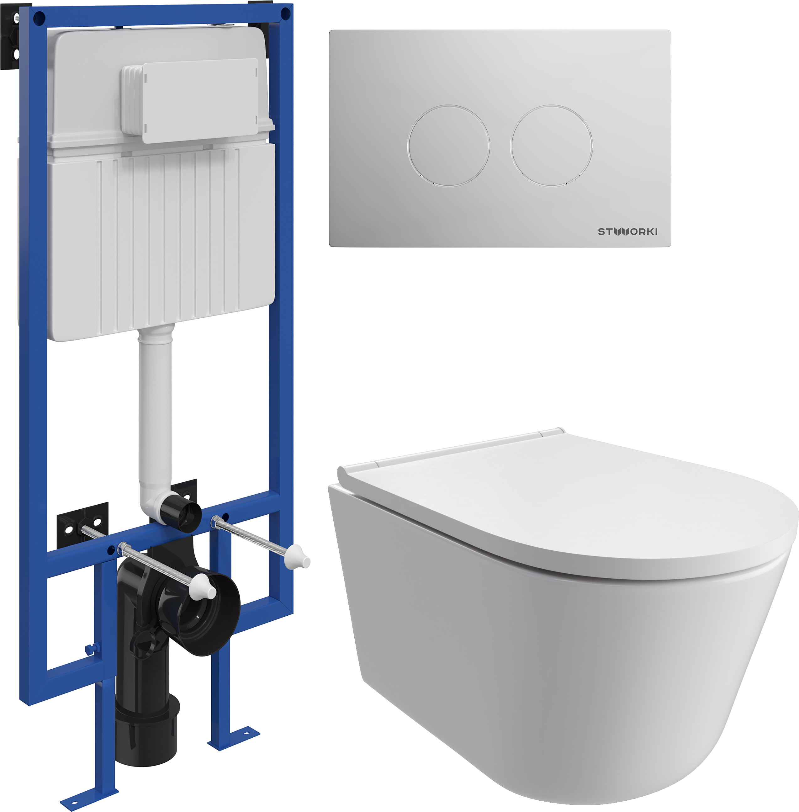 Комплект 3 в 1 Унитаз подвесной DIWO Архангельск 0800 + Инсталляция STWORKI 510162 + Кнопка Хельсинки 500472 цвет глянцевый хром