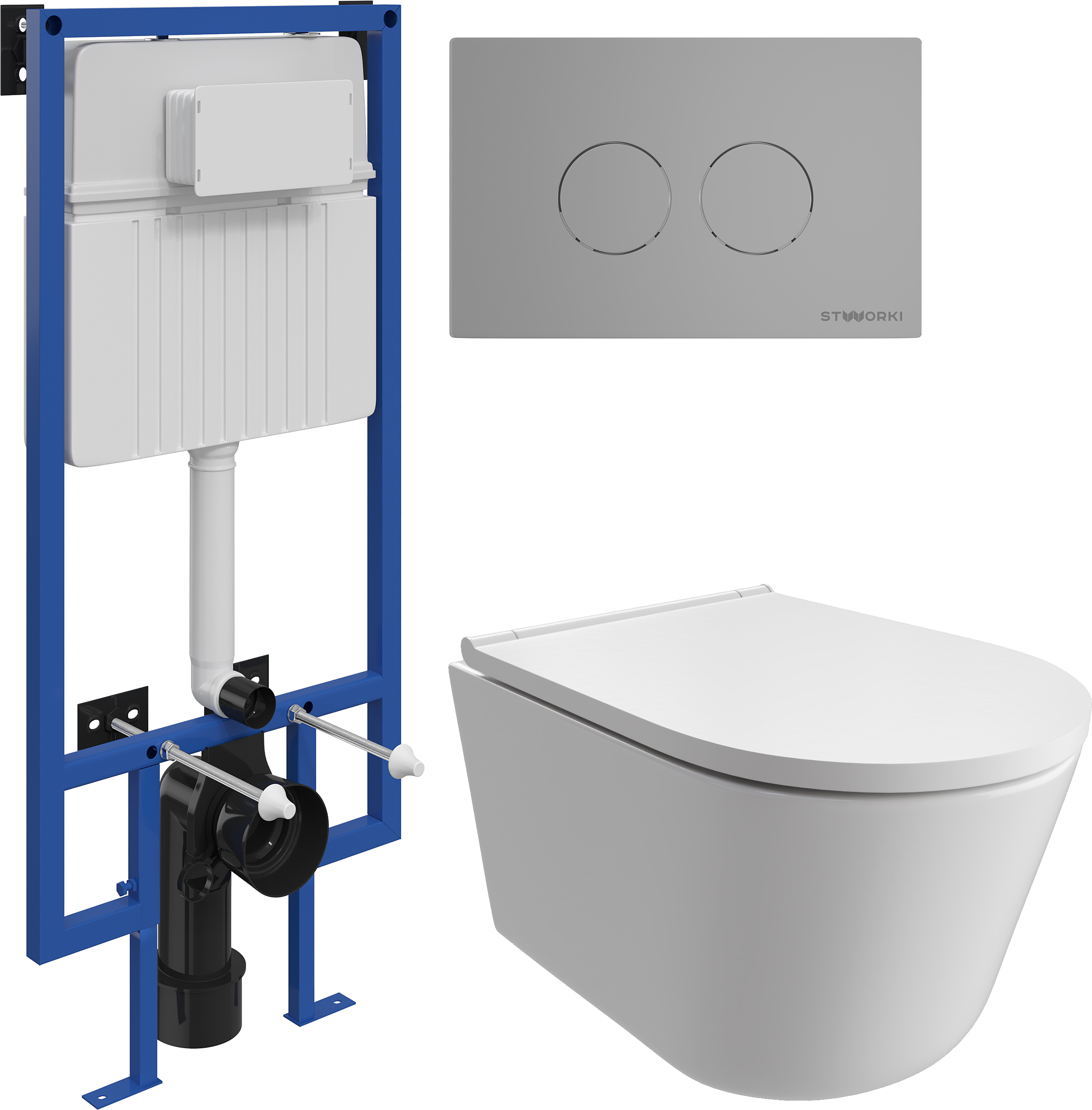 Комплект 3 в 1 Унитаз подвесной DIWO Архангельск 0800 + Инсталляция STWORKI 510162 + Кнопка Хельсинки 500473 цвет матовый хром