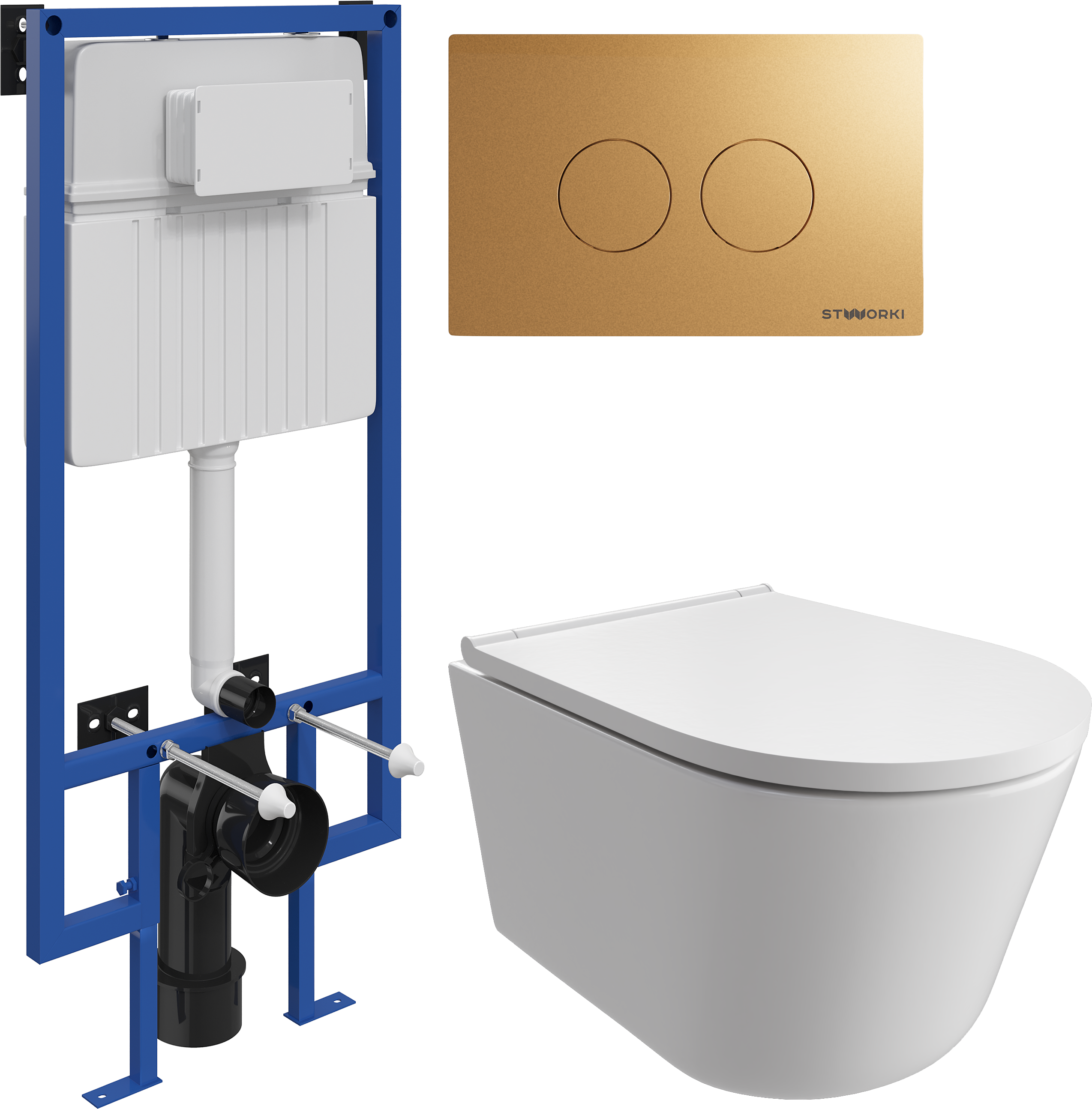 Комплект 3 в 1 Унитаз подвесной DIWO Архангельск 0800 + Инсталляция STWORKI 510162 + Кнопка Хельсинки 500474 цвет матовое золото