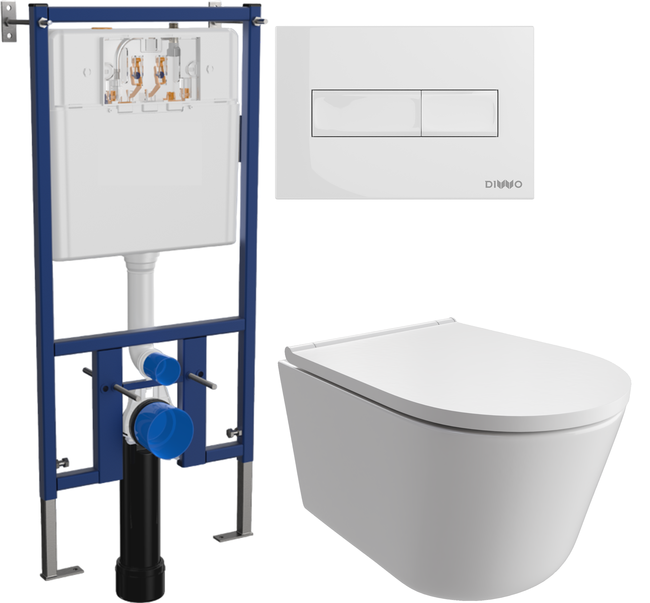 Комплект 3 в 1 Унитаз подвесной DIWO Архангельск 0800 + Инсталляция 4501 + Кнопка 7320 цвет глянцевый белый