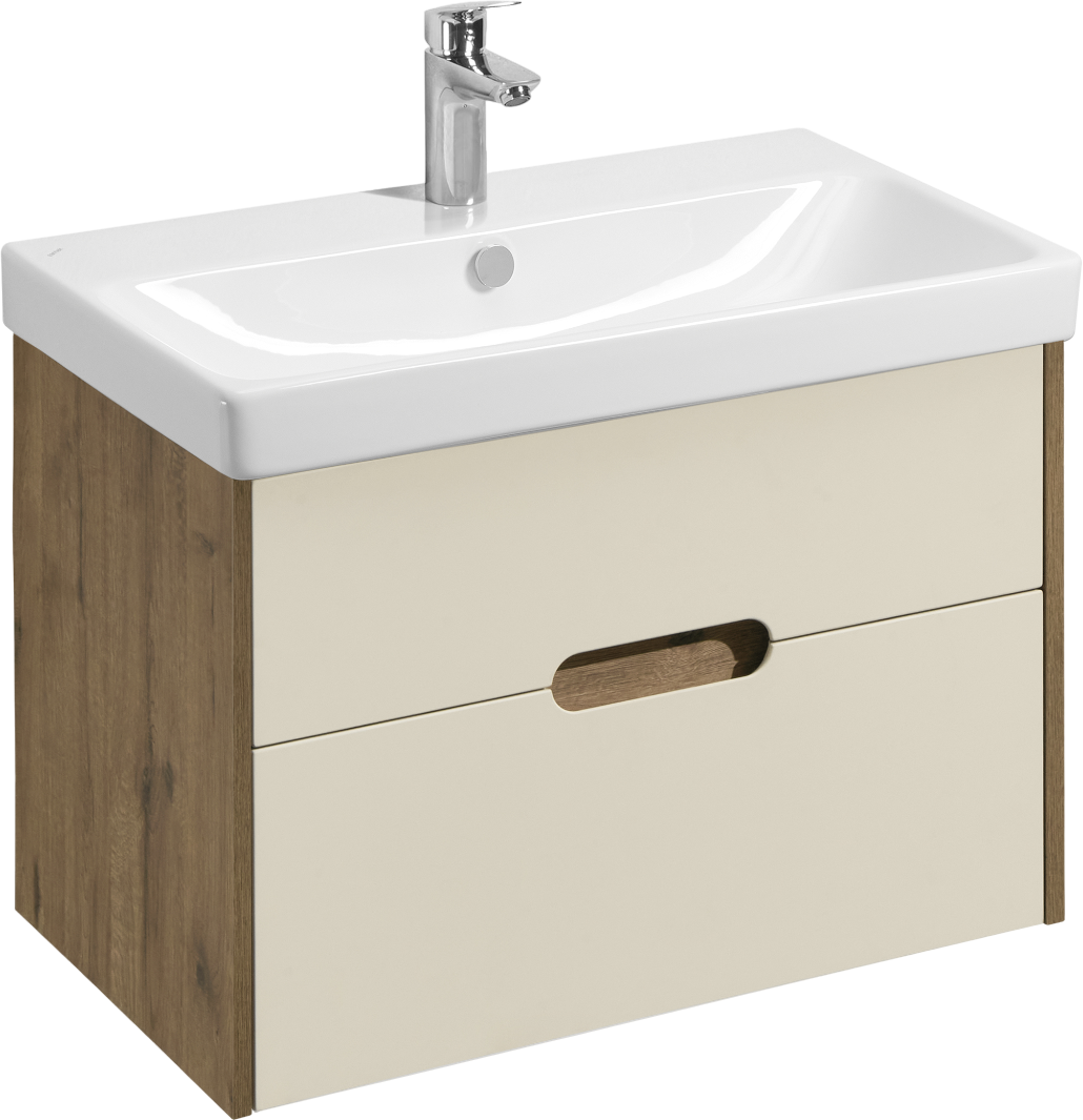Тумба с раковиной AQUATON Оливия 80 бежевый, дуб велл, раковина Адриана 80