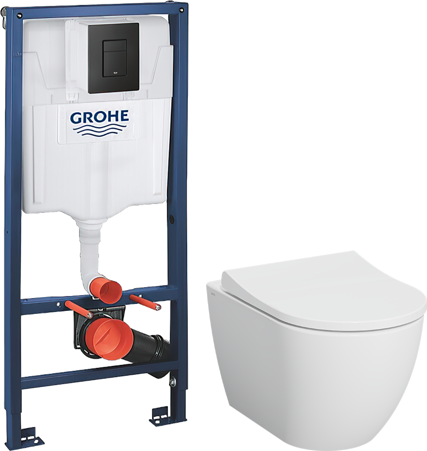 Комплект 3 в 1 Унитаз подвесной VitrA Mia Round SmoothFlush 7510B003-0075 безободковый + Сиденье 801-003-019 с микролифтом + Инсталляция с кнопкой Grohe Solido 38811KF0 цвет черный