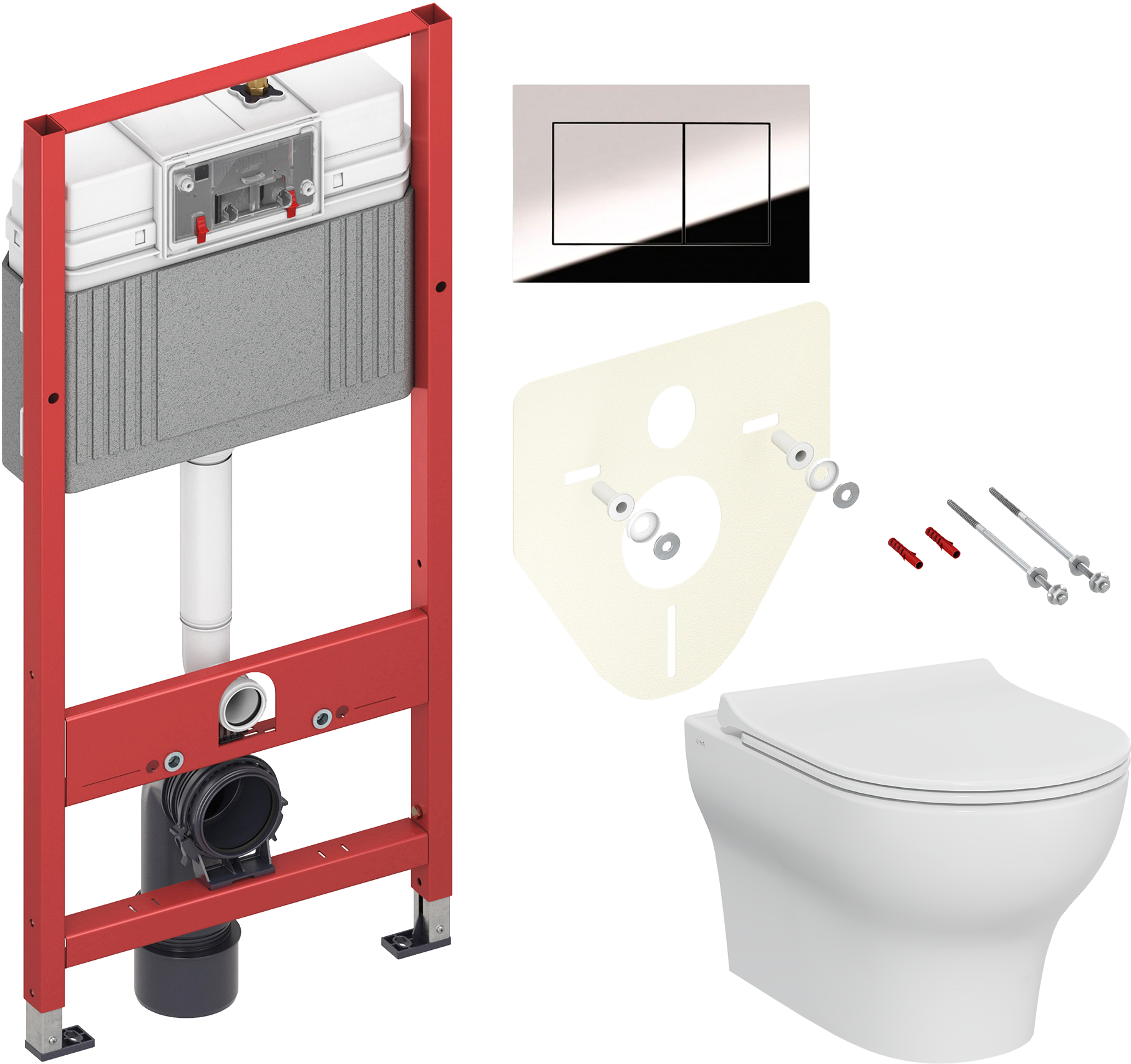 Комплект 3 в 1 Унитаз подвесной VitrA Zentrum Round 7786B003-0075 + Сиденье 801-003-019 + Инсталляция с кнопкой TECE Now 9400412