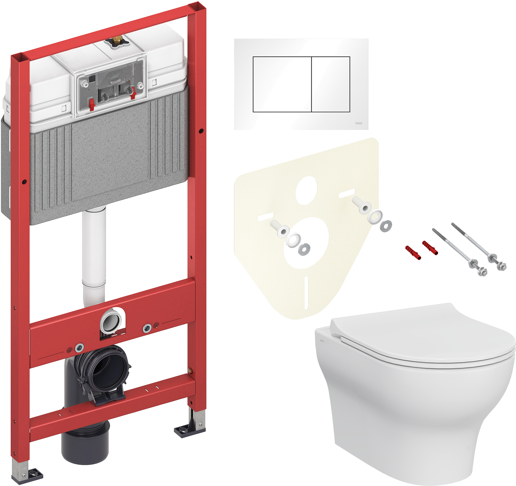 Комплект 3 в 1 Унитаз подвесной VitrA Zentrum Round 7786B003-0075 безободковый + Сиденье 801-003-019 с микролифтом + Инсталляция с кнопкой TECE Base 9400413 цвет белый