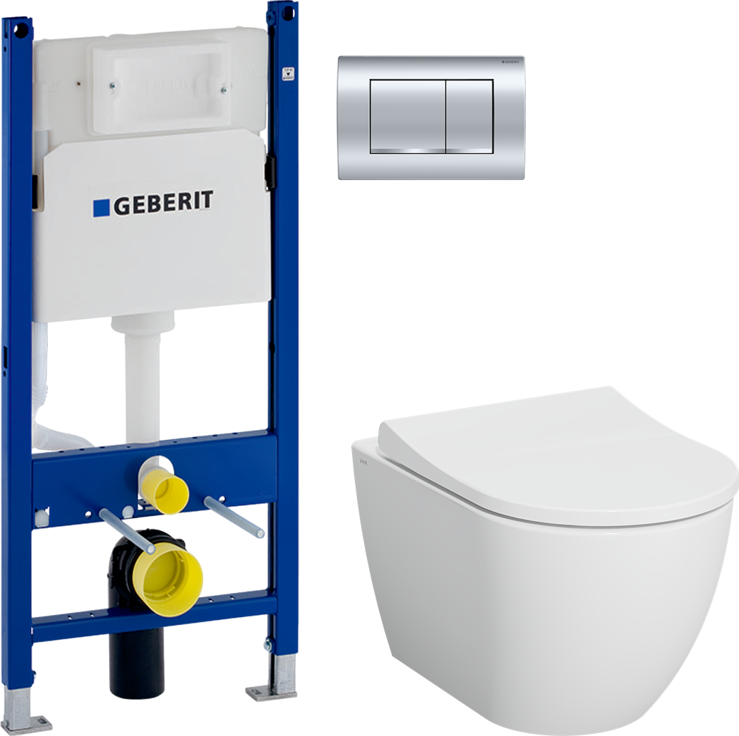 Комплект 3 в 1 Унитаз подвесной VitrA Mia Round SmoothFlush 7510B003-0075 безободковый + Сиденье 801-003-019 с микролифтом + Инсталляция с кнопкой Geberit Duofix Delta 458.163.21.1 цвет хром