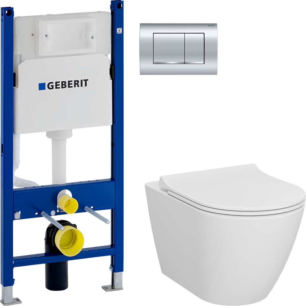 Комплект 3 в 1 Унитаз подвесной VitrA Sanibelle 7551B003-0075 безободковый + Сиденье 801-003-019 с микролифтом + Инсталляция с кнопкой Geberit Duofix Delta 458.163.21.1 цвет хром