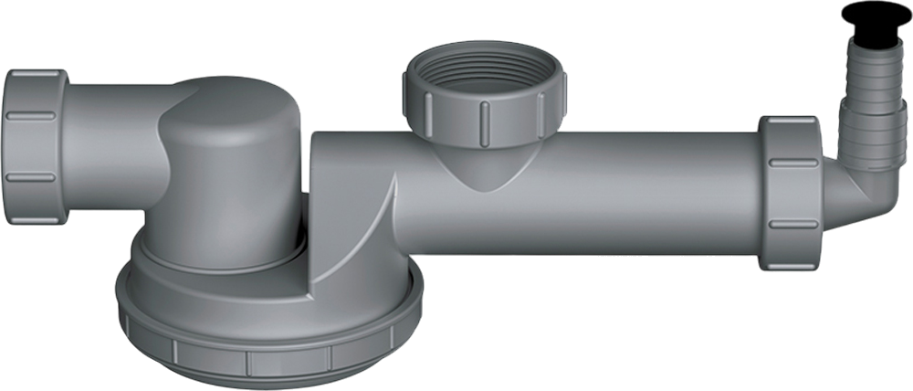 Сифон для мойки Omoikiri S-01 трубный, серый, с отводом для подключения бытовой техники