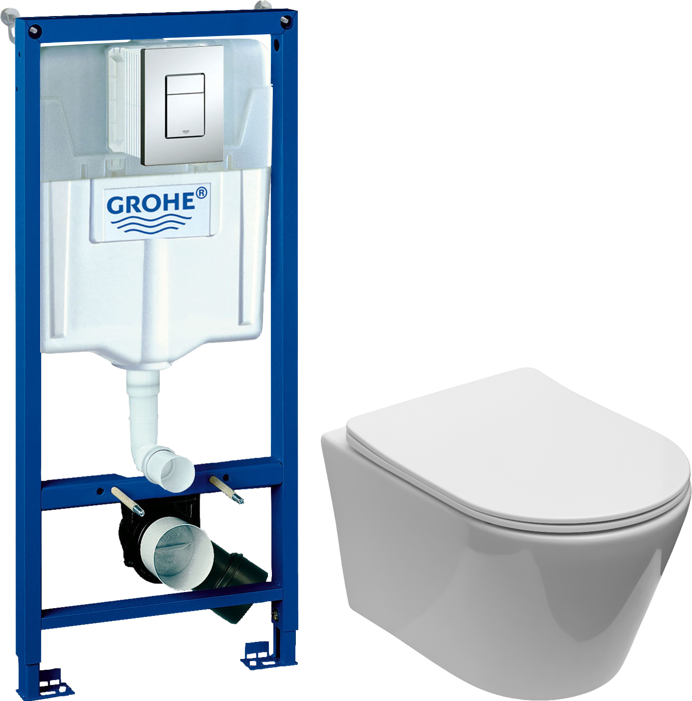 Комплект 2 в 1 Унитаз подвесной Aquanet Logan Tornado 340298 + Инсталляция с кнопкой Grohe Rapid SL 38772001 цвет хром