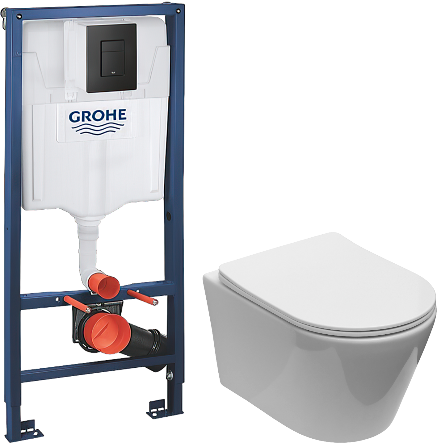 Комплект 2 в 1 Унитаз подвесной Aquanet Logan Tornado 340298 + Инсталляция с кнопкой Grohe Solido 38811KF0 цвет черный