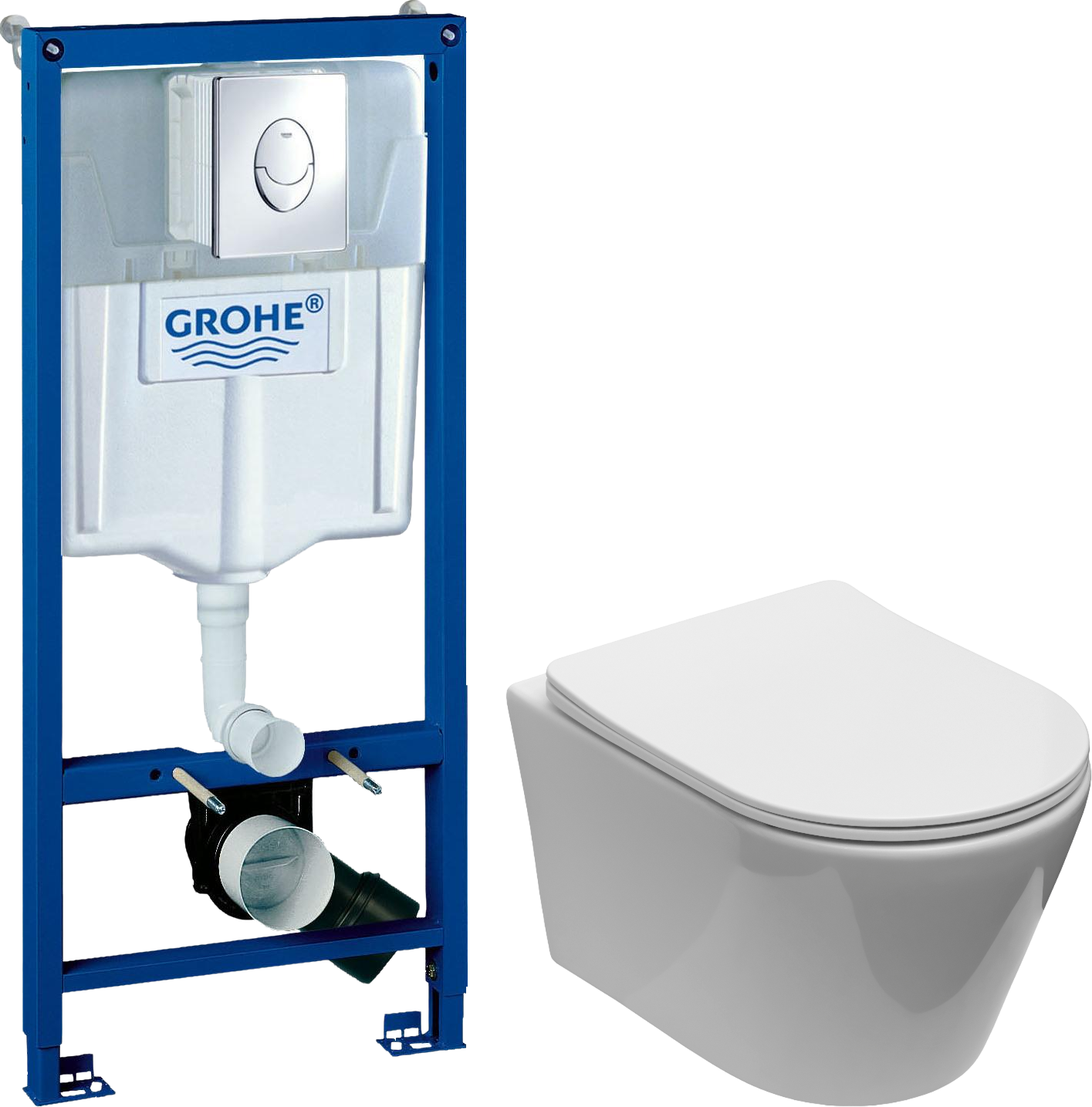 Комплект 2 в 1 Унитаз подвесной Aquanet Logan Tornado 340298 + Инсталляция с кнопкой Grohe Rapid SL 38721001 цвет хром