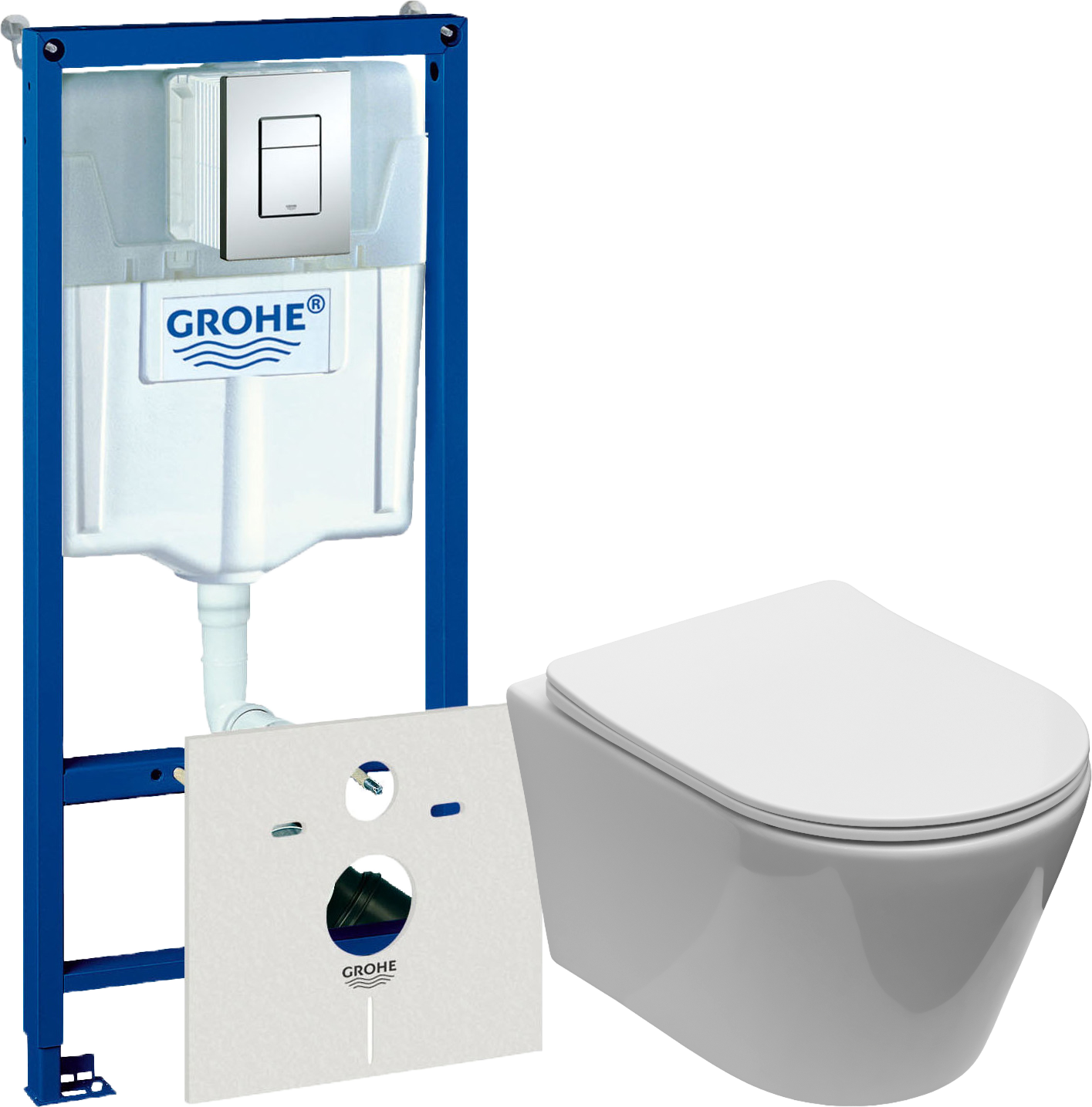 Комплект 2 в 1 Унитаз подвесной Aquanet Logan Tornado 340298 + Инсталляция с кнопкой Grohe Rapid SL 38775001 цвет хром