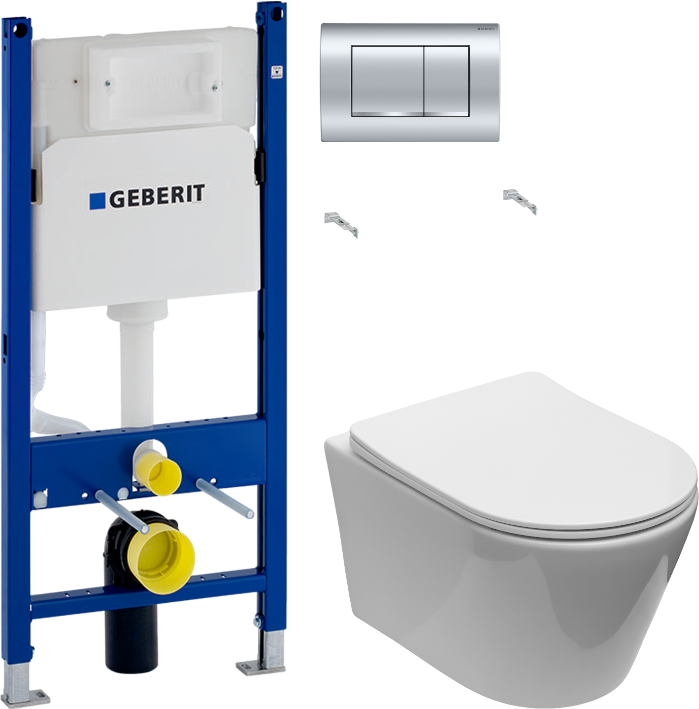 Комплект 2 в 1 Унитаз подвесной Aquanet Logan Tornado 340298 + Инсталляция с кнопкой Geberit Duofix Delta 458.163.21.1 цвет хром