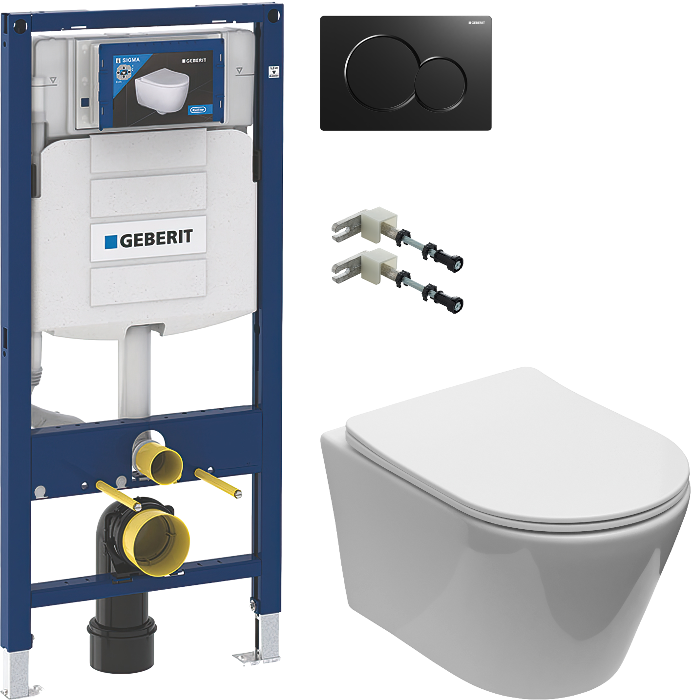 Комплект 4 в 1 Унитаз подвесной Aquanet Logan 340298 + Инсталляция Geberit Duofix 111.300.00.5 + Крепления 111.815.00.1 + Кнопка Sigma 01 115.770.DW.5