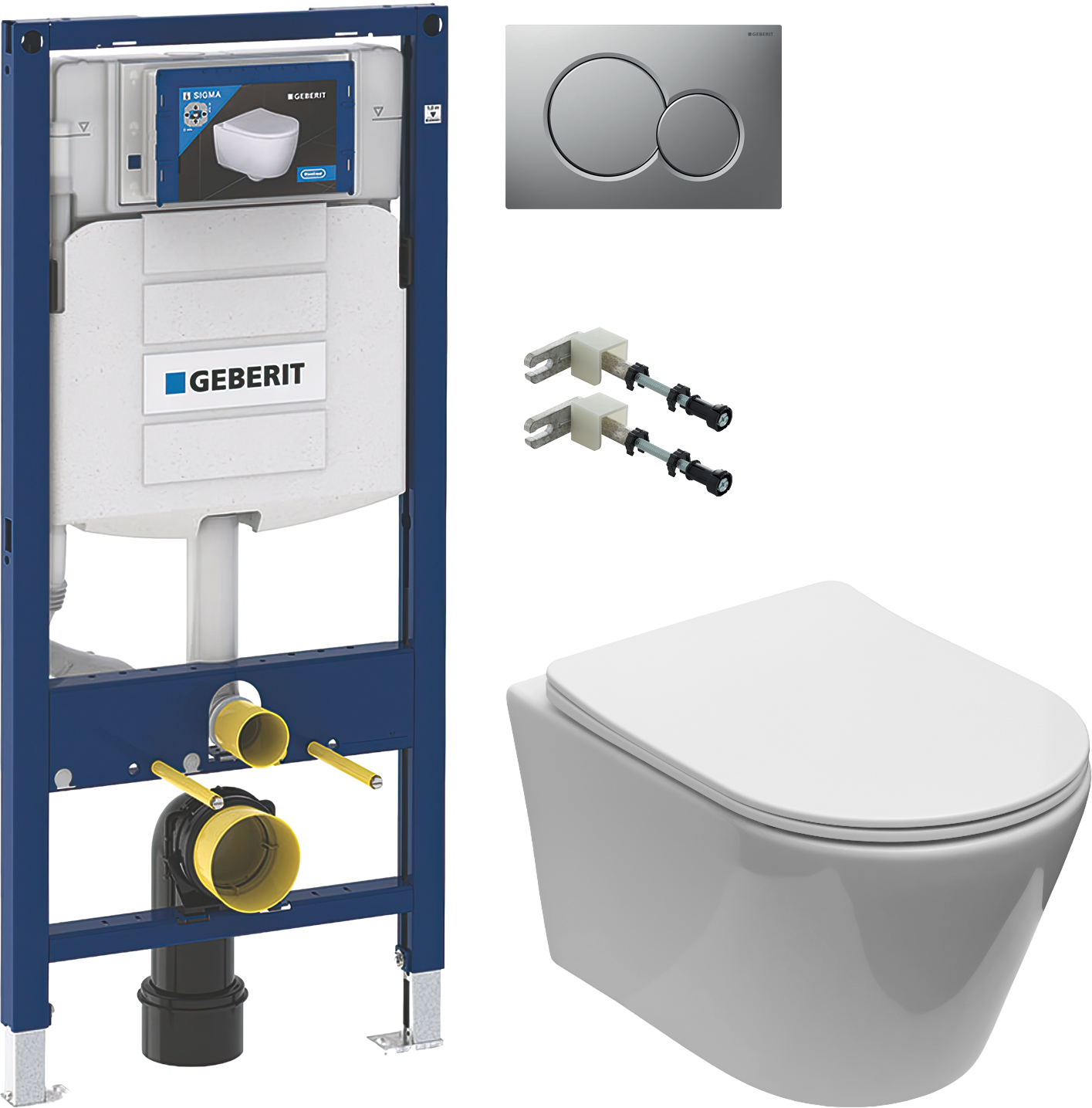 Комплект 4 в 1 Унитаз подвесной Aquanet Logan 340298 + Инсталляция Geberit Duofix 111.300.00.5 + Крепления 111.815.00.1 + Кнопка Sigma 01 115.770.JQ.5