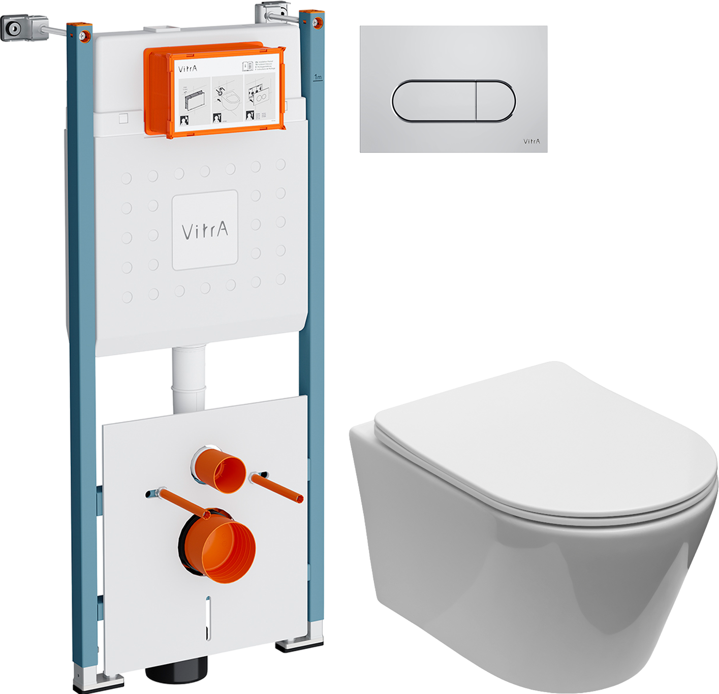 Комплект 3 в 1 Унитаз подвесной Aquanet Logan Tornado 340298 + Инсталляция VitrA V-Fix Core 732-5800-01PV + Кнопка Root Round 740-2280 цвет хром