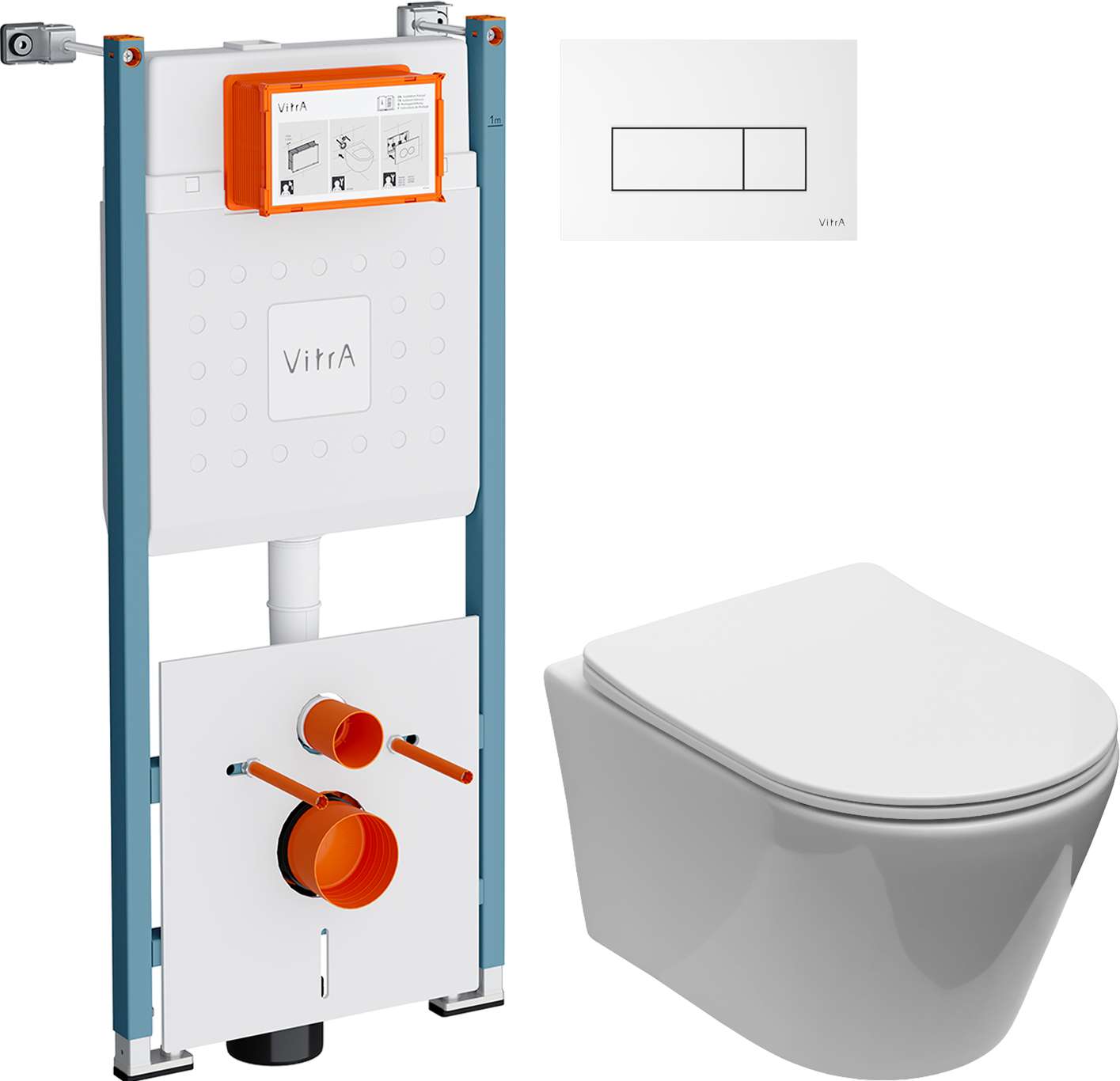 Комплект 3 в 1 Унитаз подвесной Aquanet Logan Tornado 340298 + Инсталляция VitrA V-Fix Core 732-5800-01PV + Кнопка Root Square 740-2300 цвет глянцевый белый